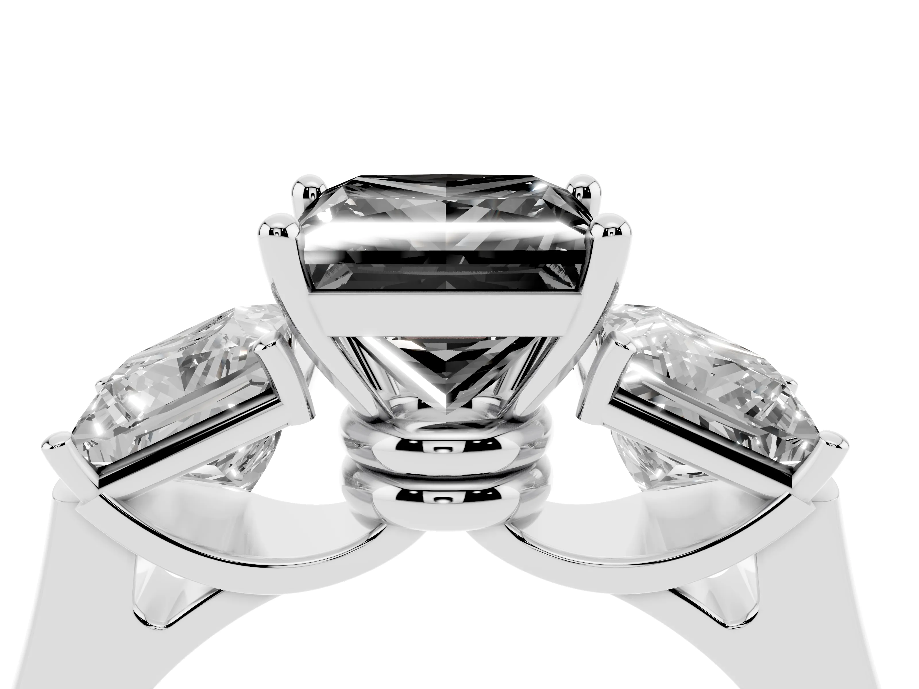 Fancy Black Princess Cut Diamond Three-Stone Trellis Ring Set in Platinum with Comfort Fit Band