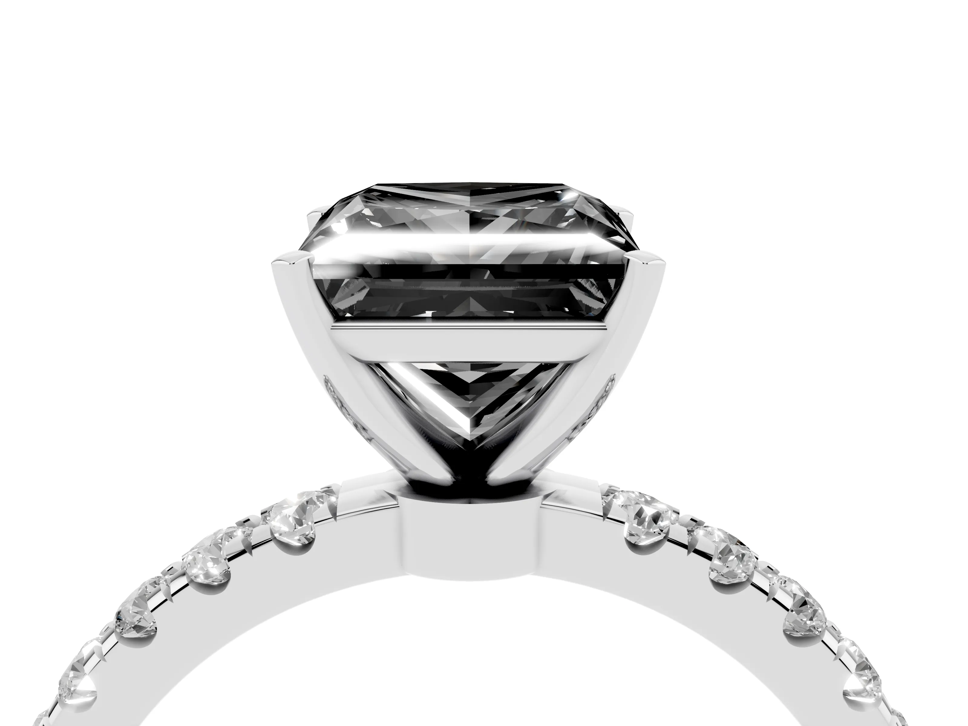 Fancy Black Princess Cut Diamond Solitaire Ring Set in Silver with Pavé Accents and Prong Setting