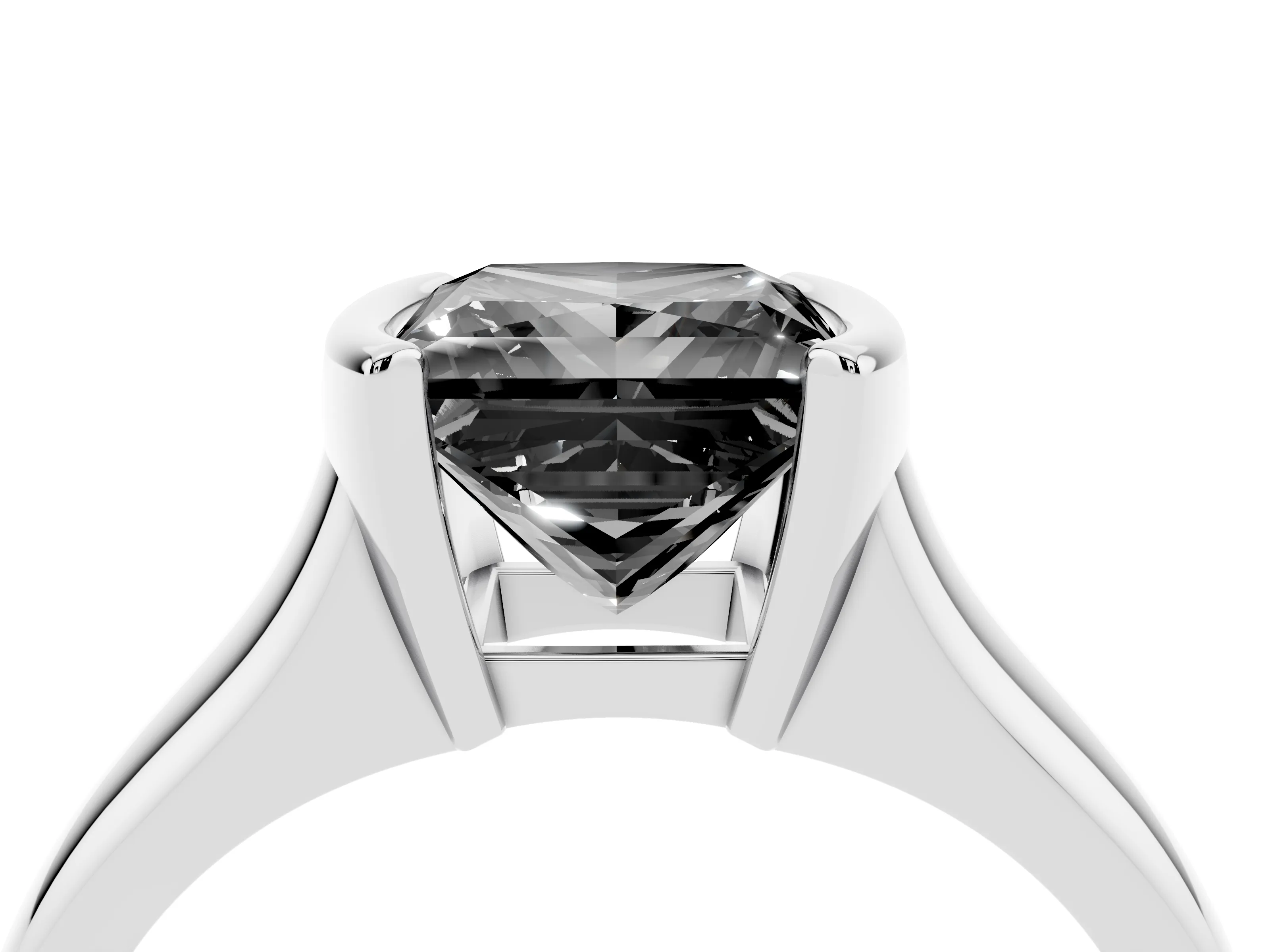 Fancy Black Princess Cut Diamond Solitaire Tension Set Ring Set in White gold with Split Shank Band