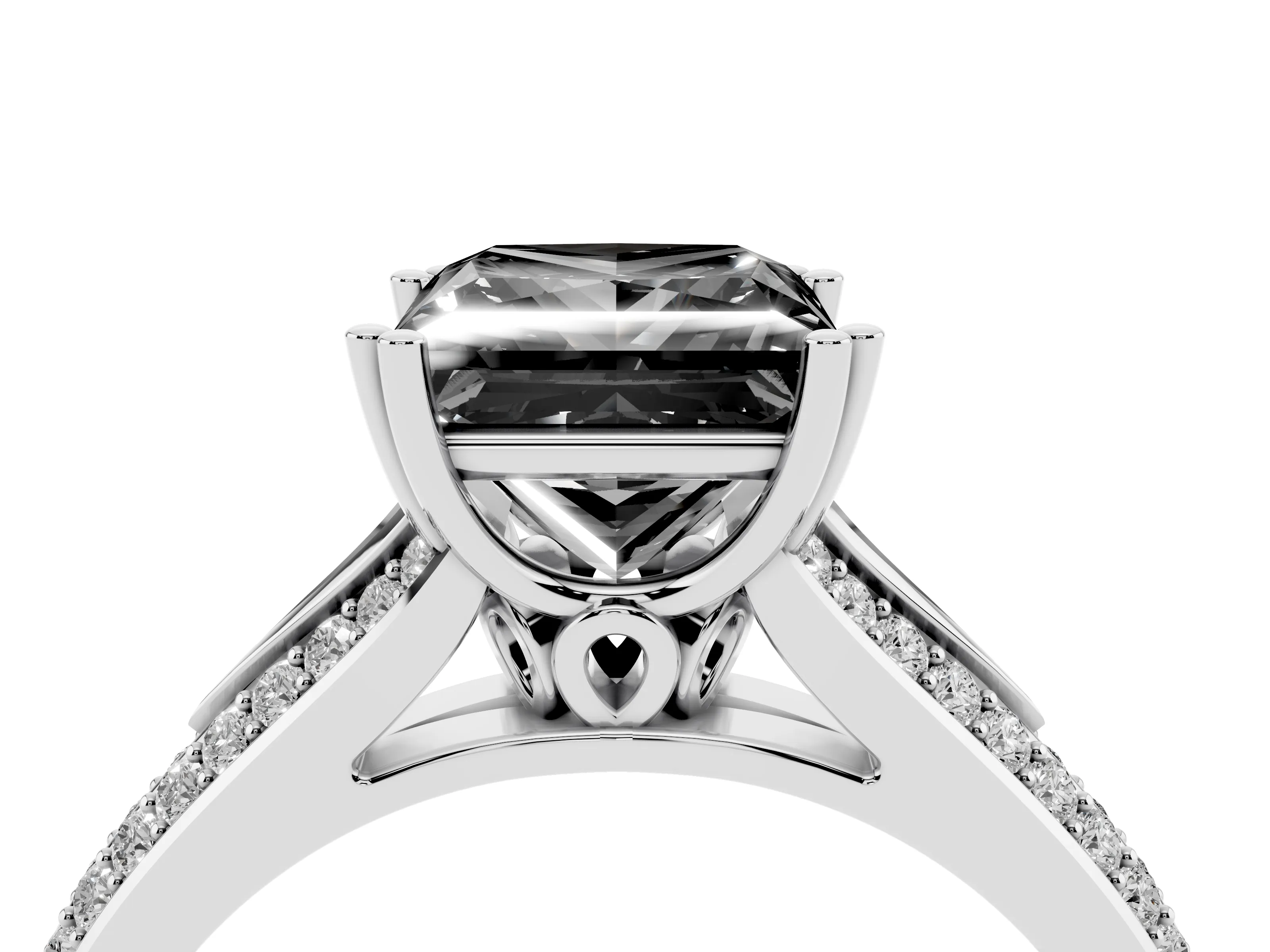 Fancy Black Princess Cut Diamond Split Shank Pavé Engagement Ring Set in Silver with Prong-Set Center Stone