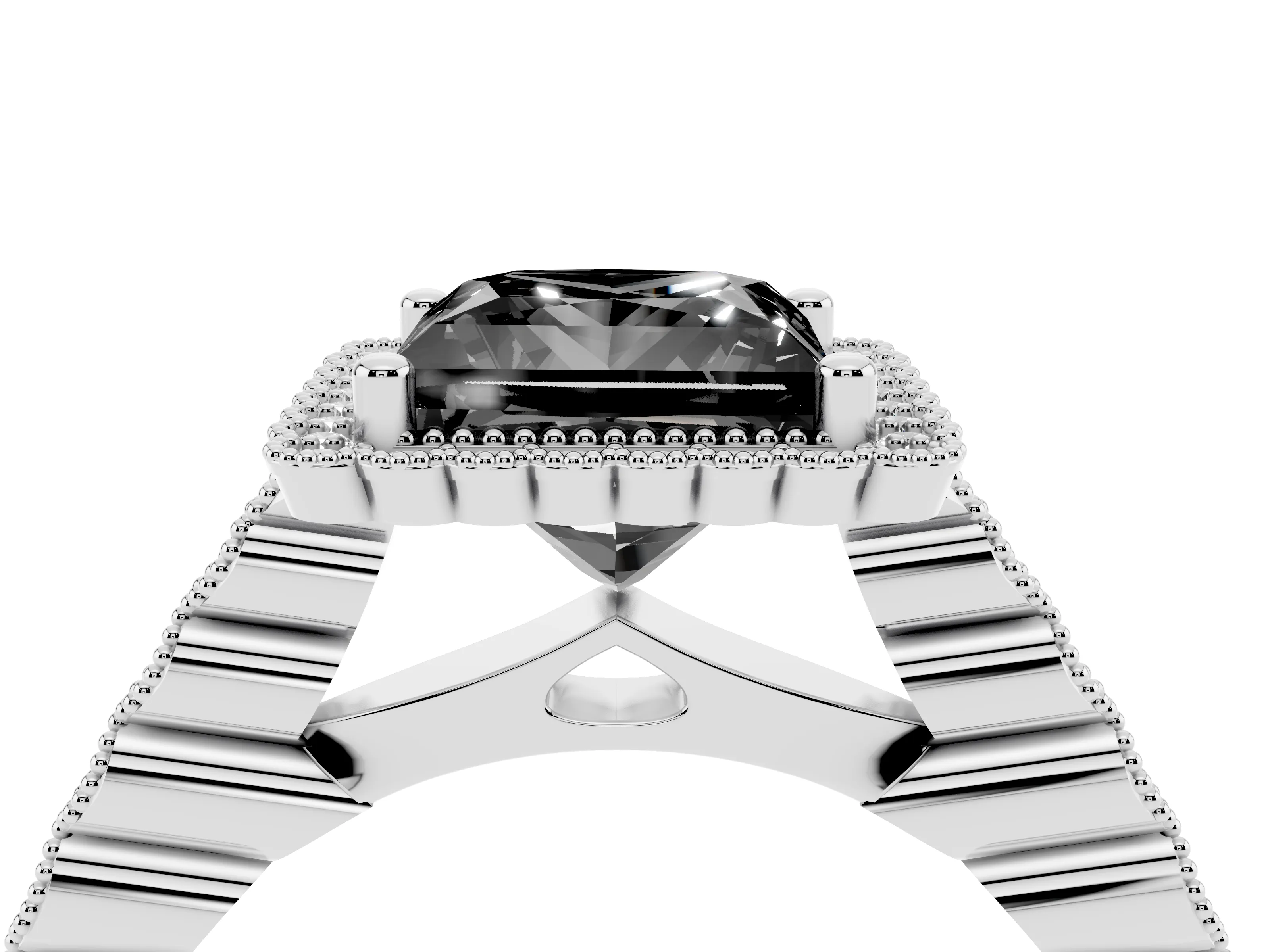 Fancy Black Princess Cut Diamond Halo Ring Set in Platinum with Pavé Milgrain Band