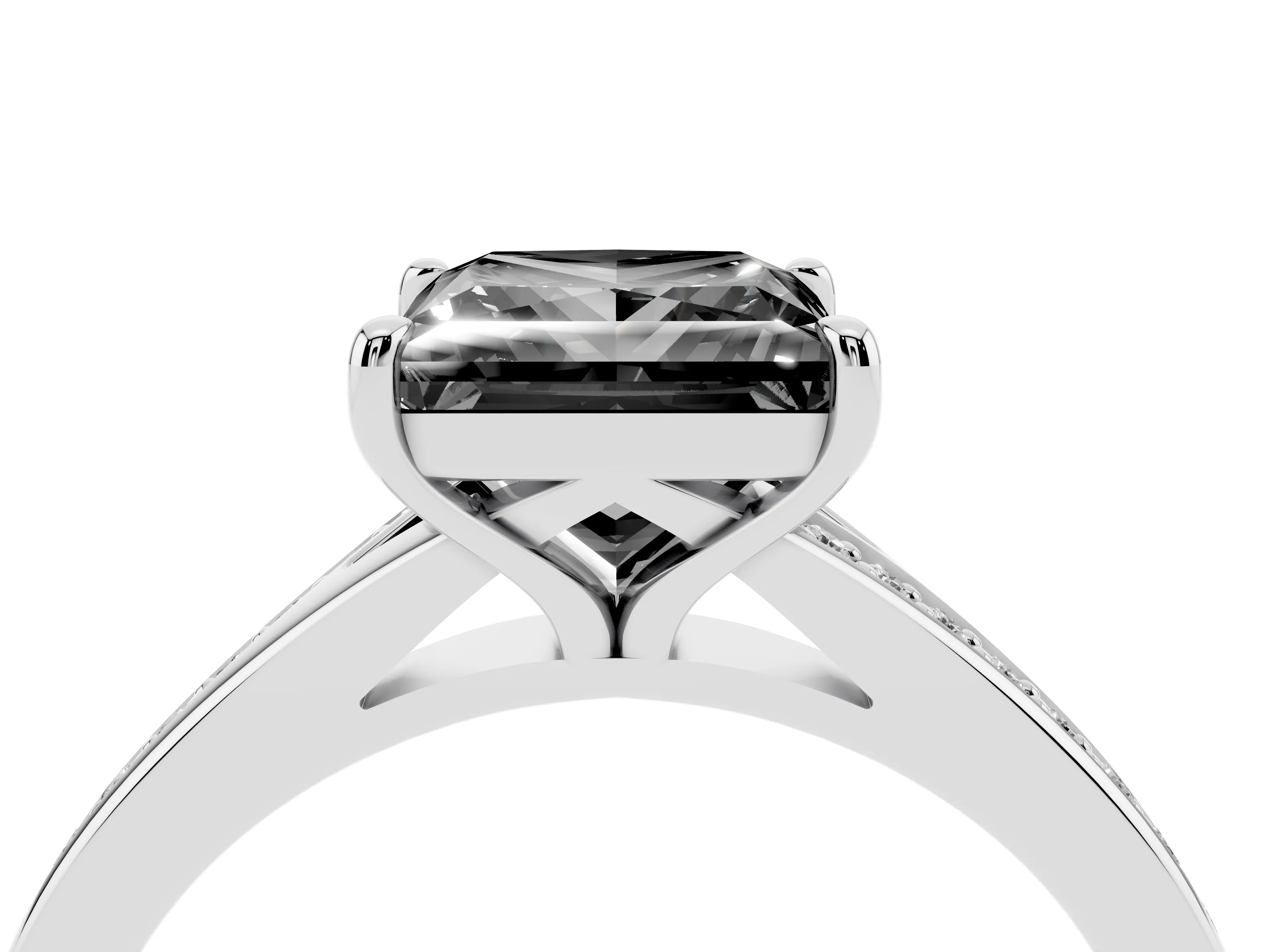 Fancy Black Princess Cut Diamond Solitaire Ring Set in Platinum with Pavé Accent Band and Classic Prong Setting