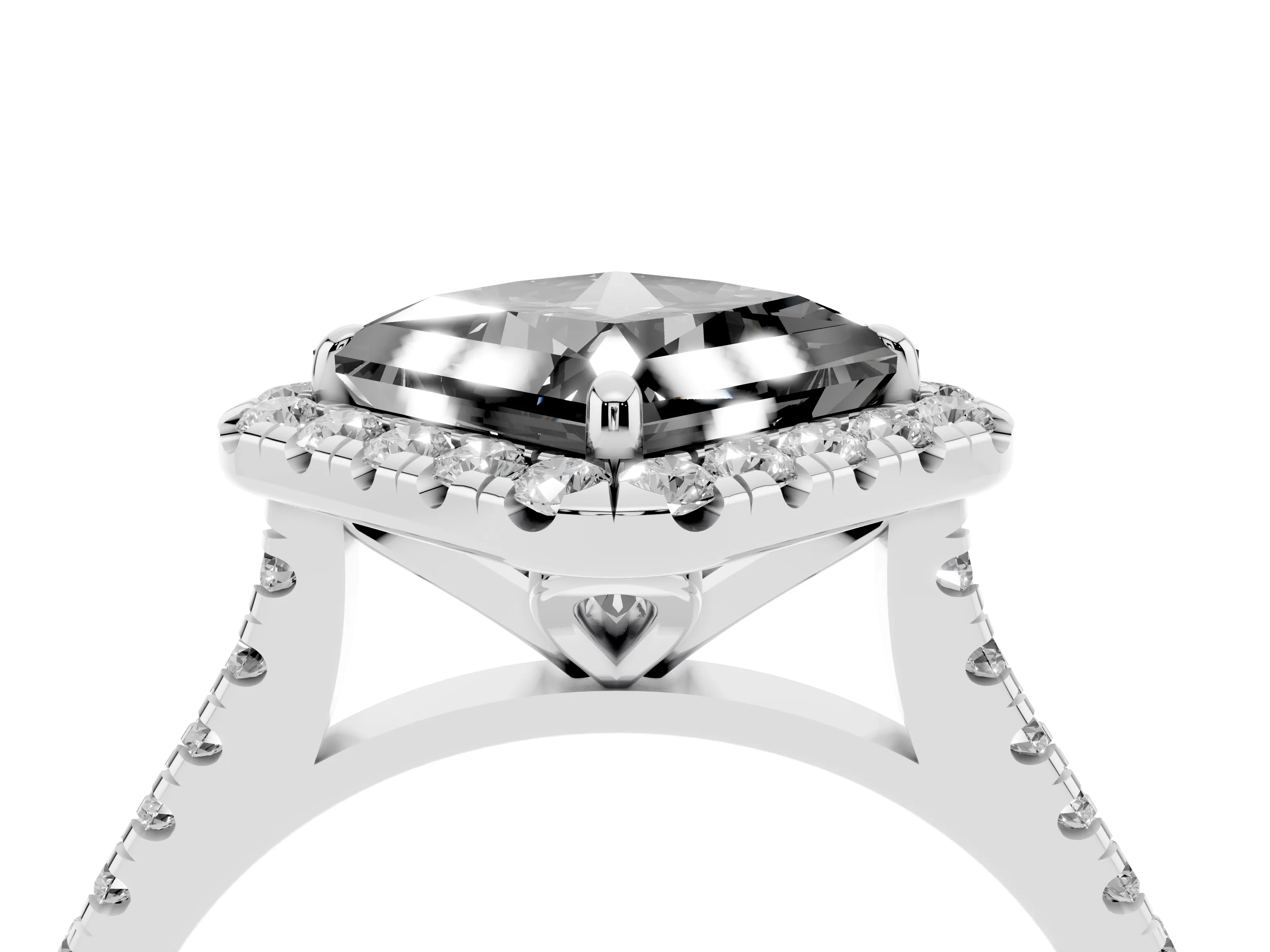 Fancy Black Princess Cut Diamond Cushion Halo Ring Set in Platinum with Pavé Band