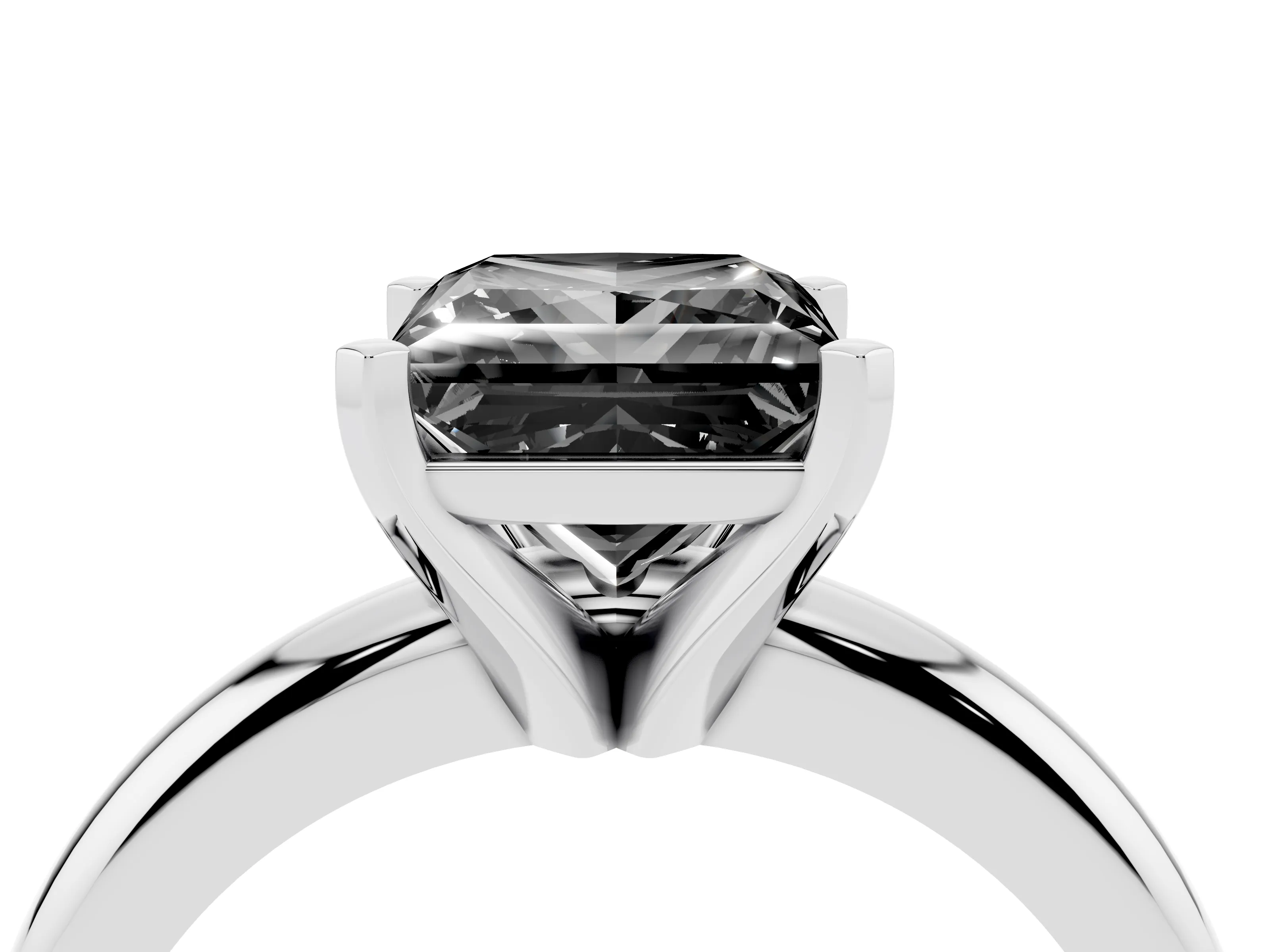 Fancy Black Princess Cut Diamond Solitaire Engagement Ring Set in White gold with Round Band and Prong Setting