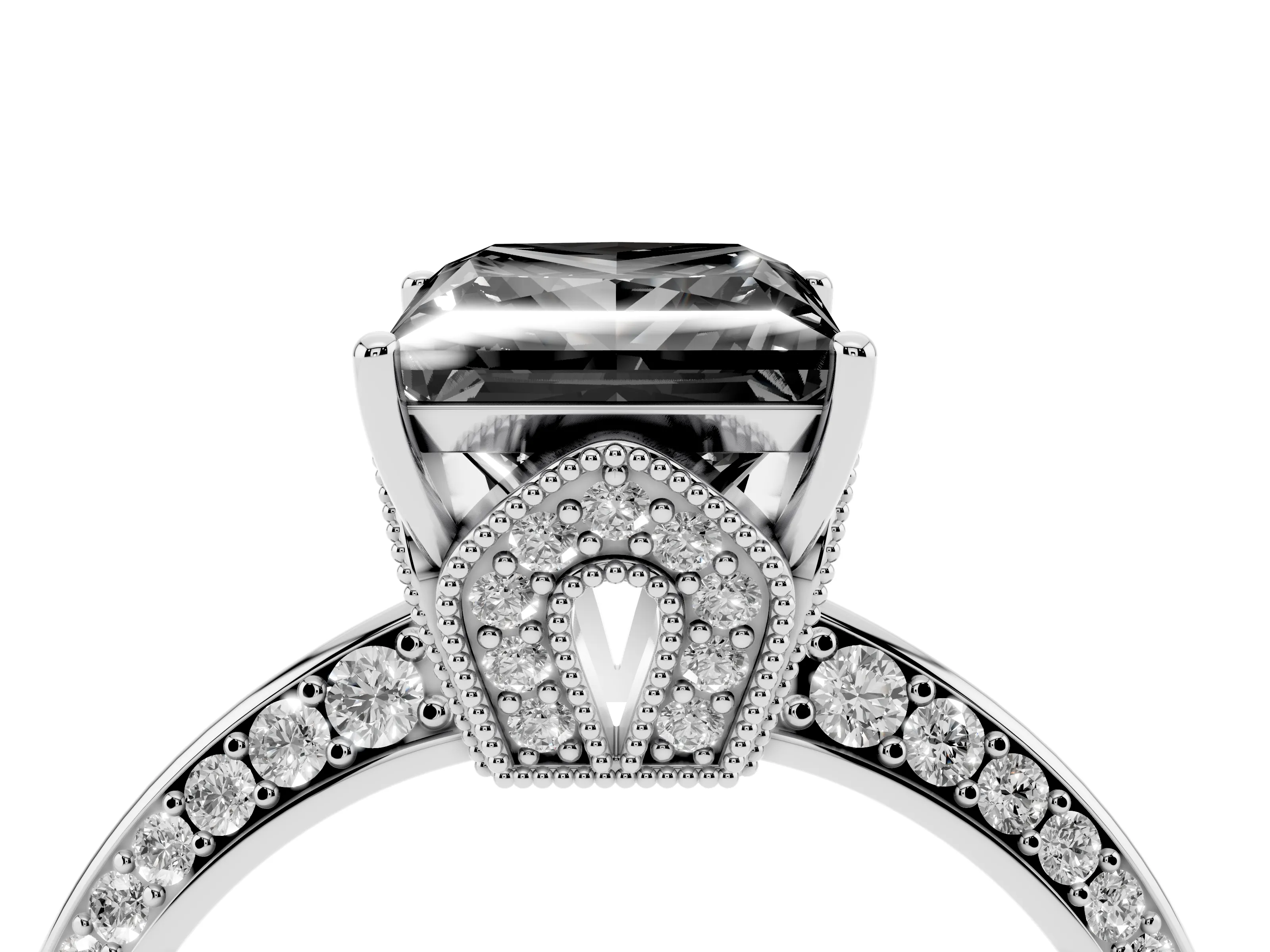 Fancy Black Princess Cut Diamond Solitaire Engagement Ring Set in Platinum with Pavé Split Shank and Prong Setting