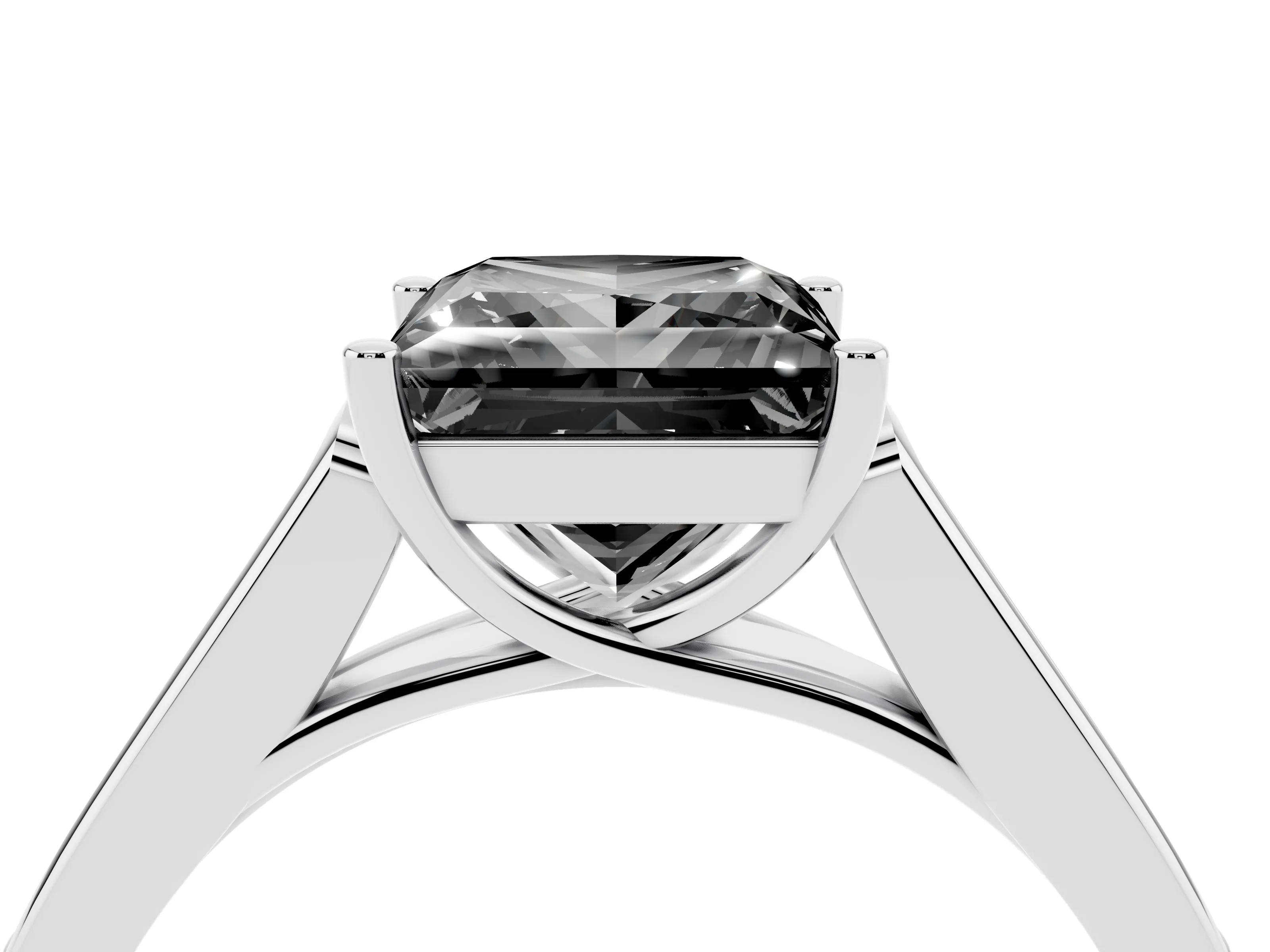 Fancy Black Princess Cut Diamond Solitaire Cathedral Engagement Ring Set in Platinum with Channel-Set Band and Prong Setting