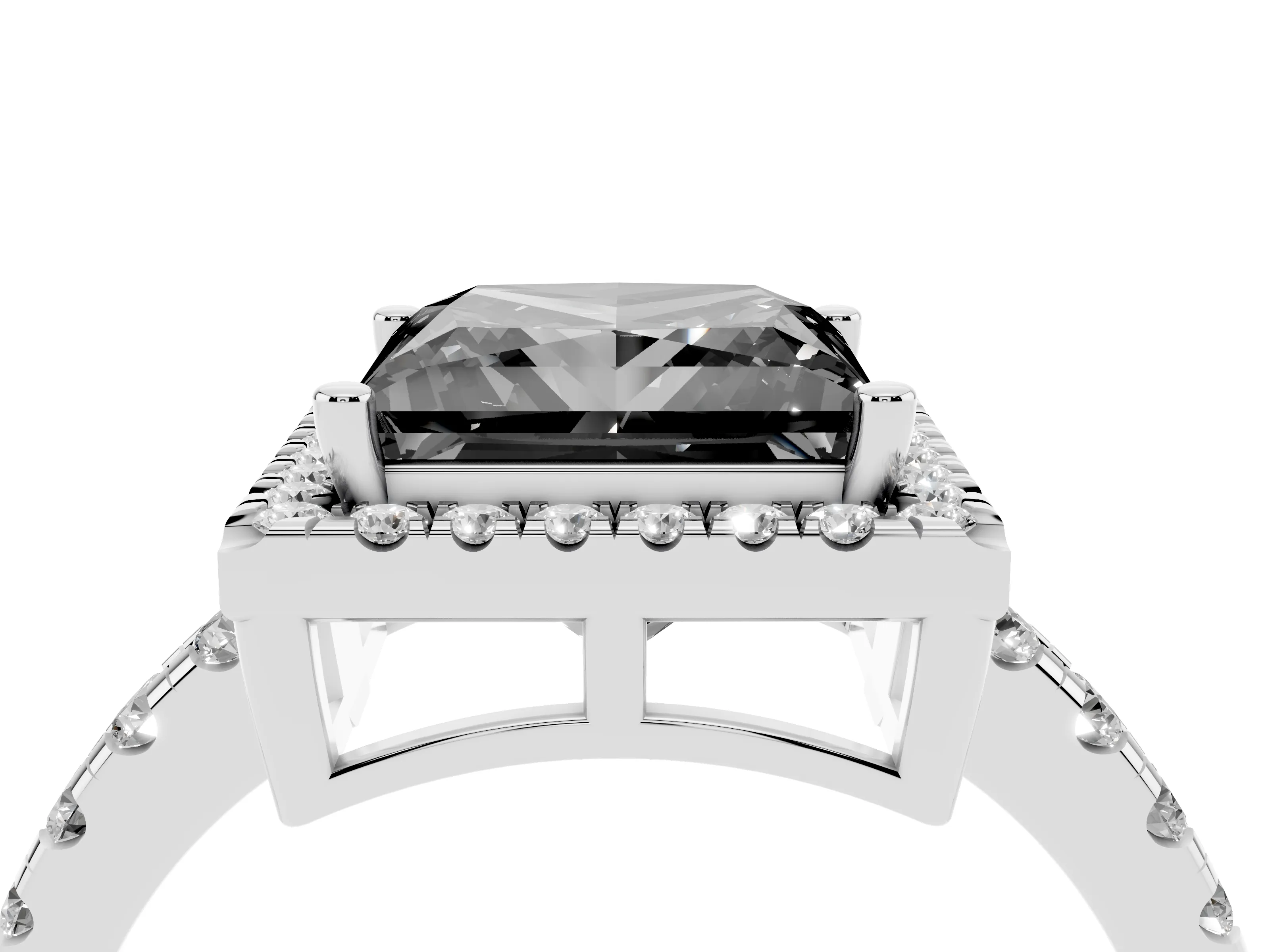 Fancy Black Princess Cut Diamond Halo Ring Set in Platinum with Delicate Pavé Band and Prong Setting
