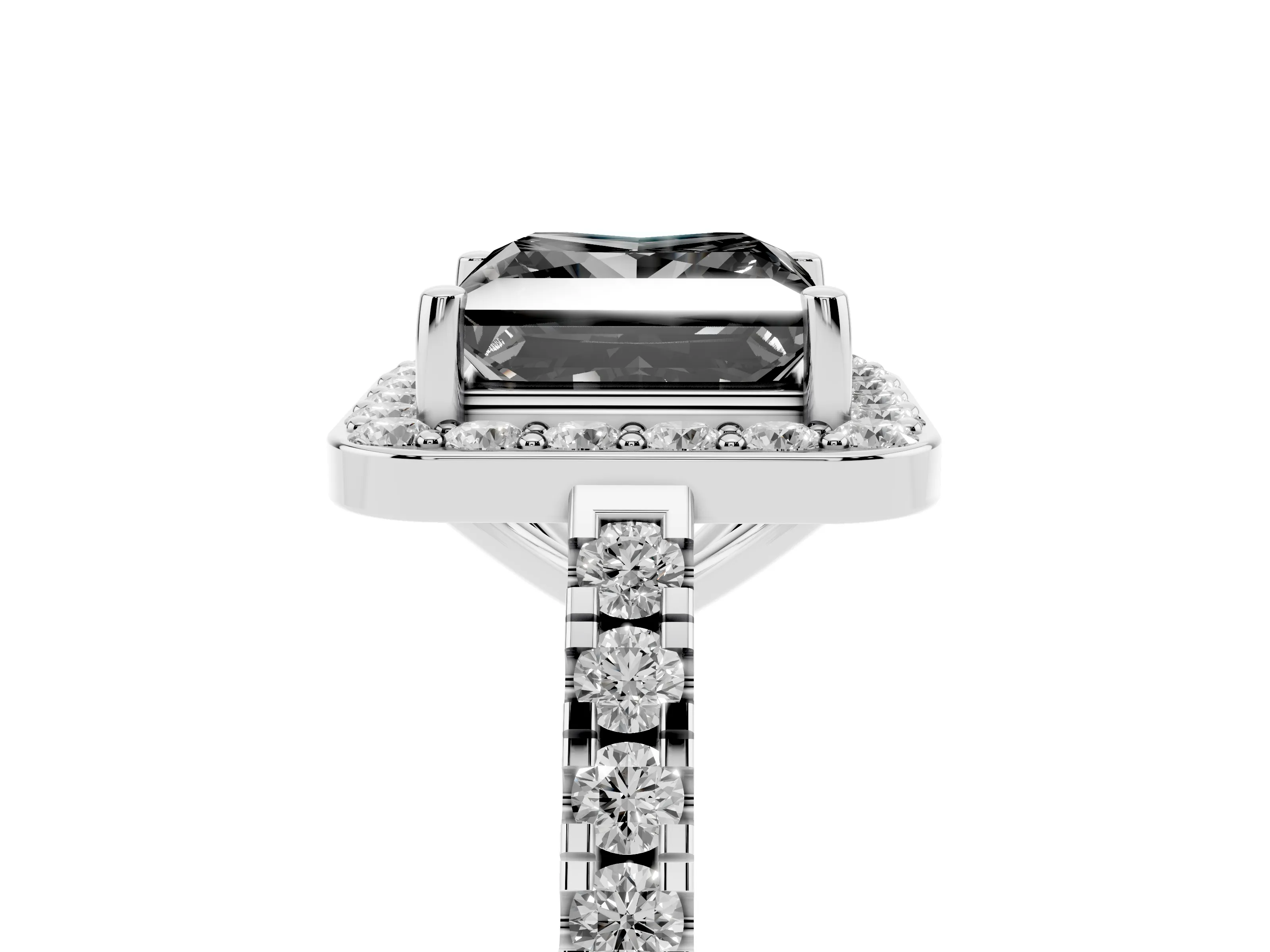 Fancy Black Princess Cut Diamond Halo Ring Set in Silver with Round Pavé Split Shank and Prong Setting