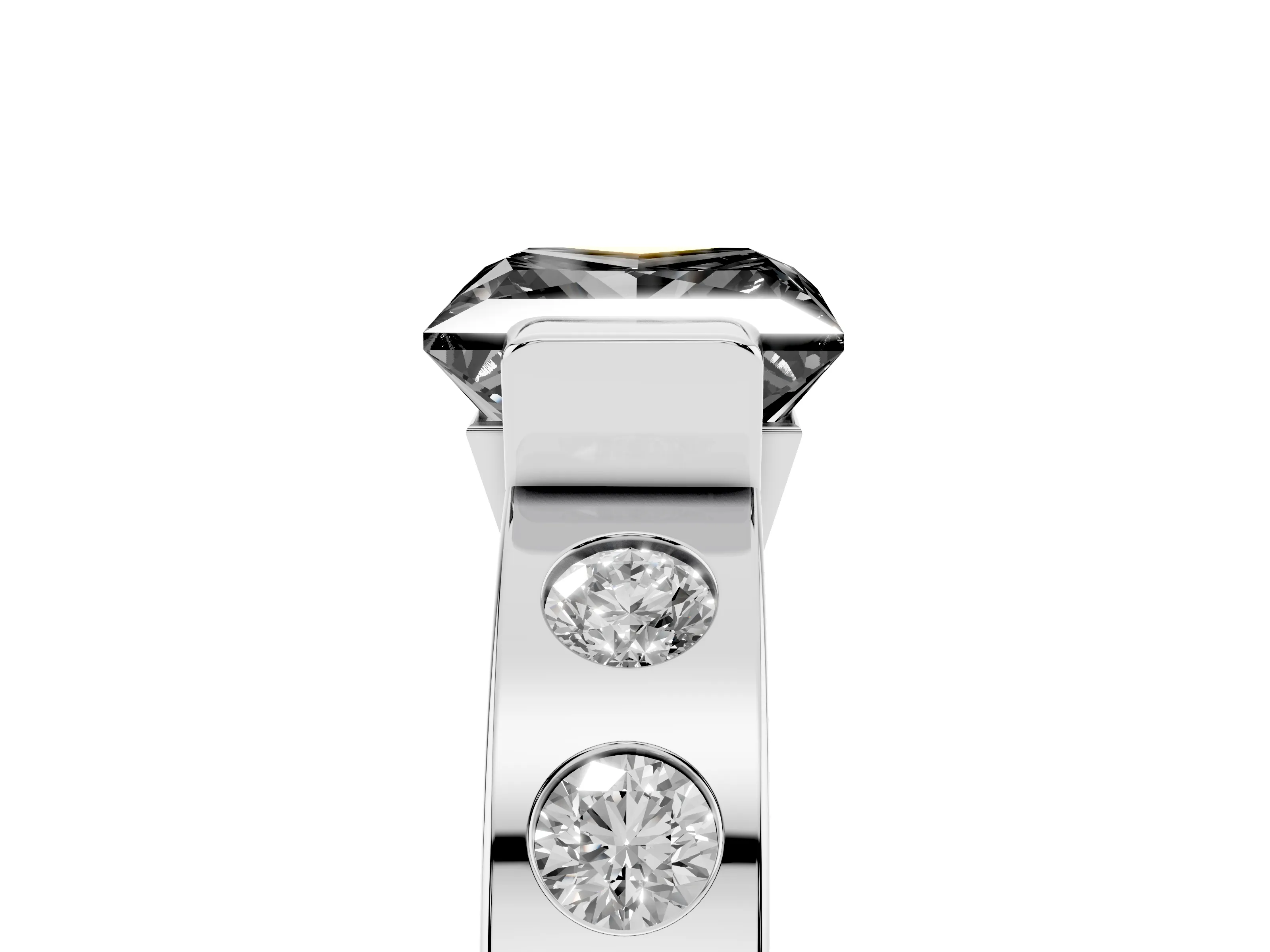 Fancy Black Princess Cut Diamond Channel-Set Band Ring Set in White gold with Bezel Prong Setting