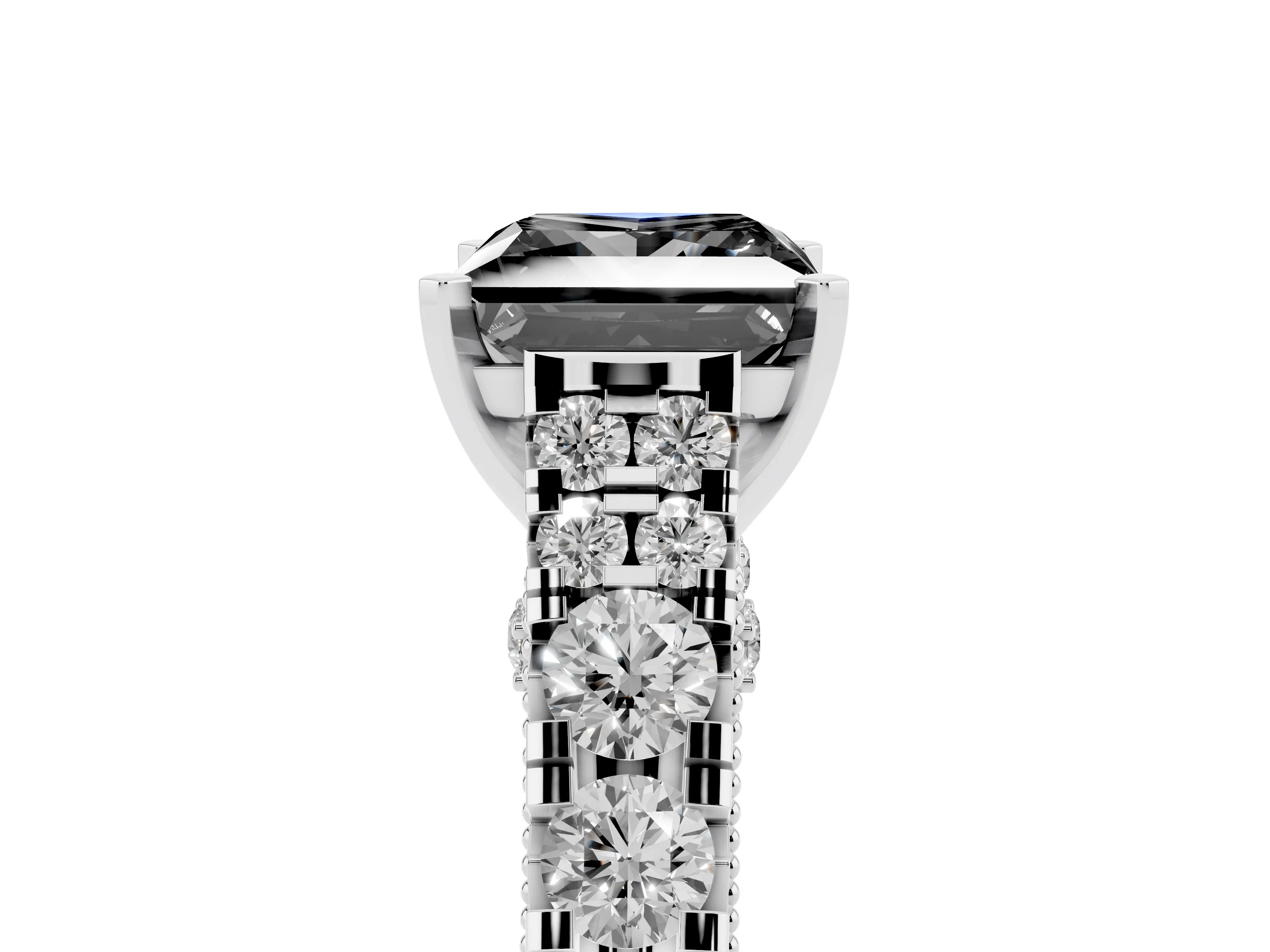 Fancy Black Princess Cut Diamond Classic Solitaire Ring Set in Silver with Pavé Band and Prong Setting