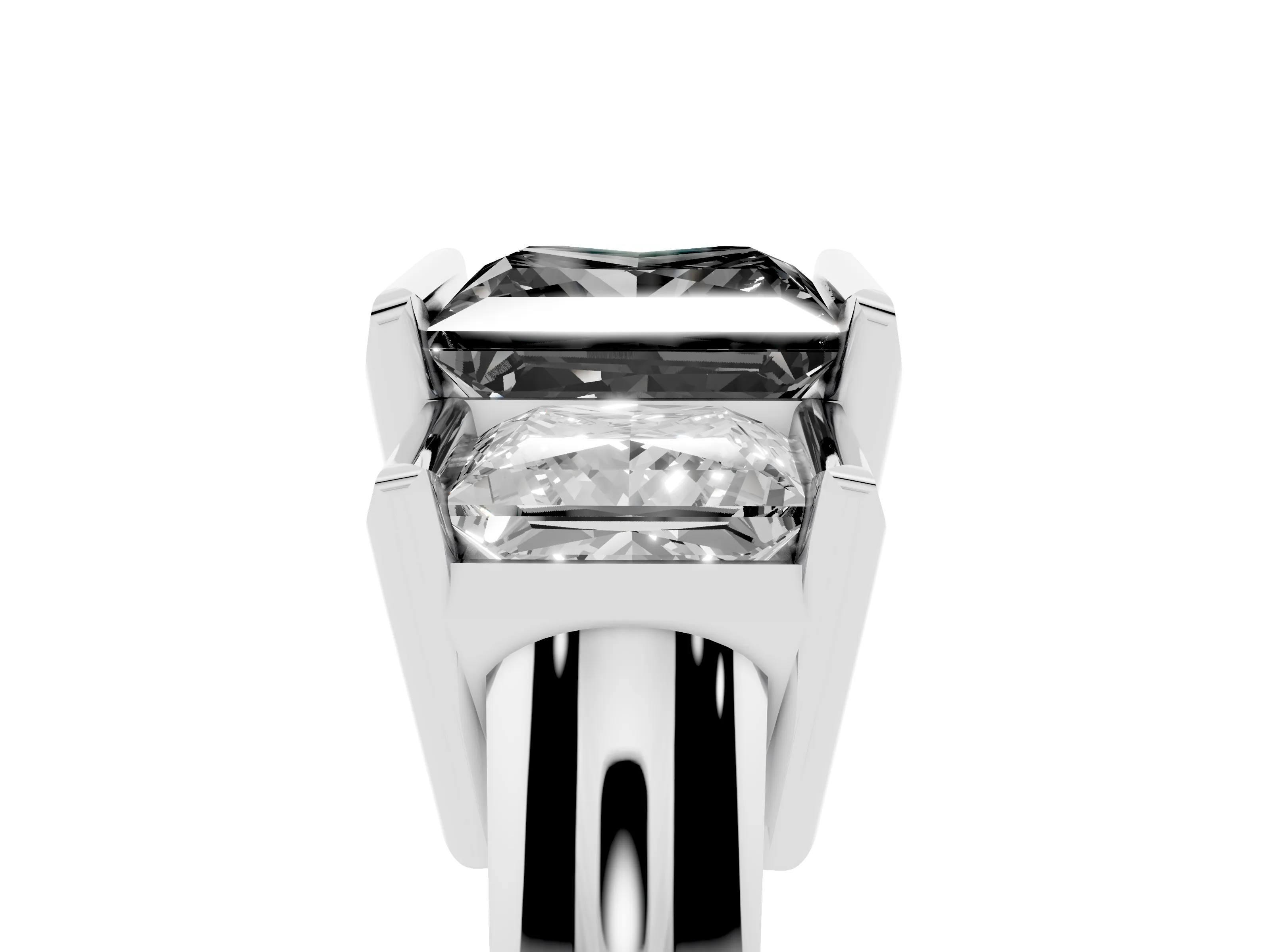 Fancy Black Princess Cut Diamond Three-Stone Channel Set Ring Set in Platinum with Smooth Polished Band