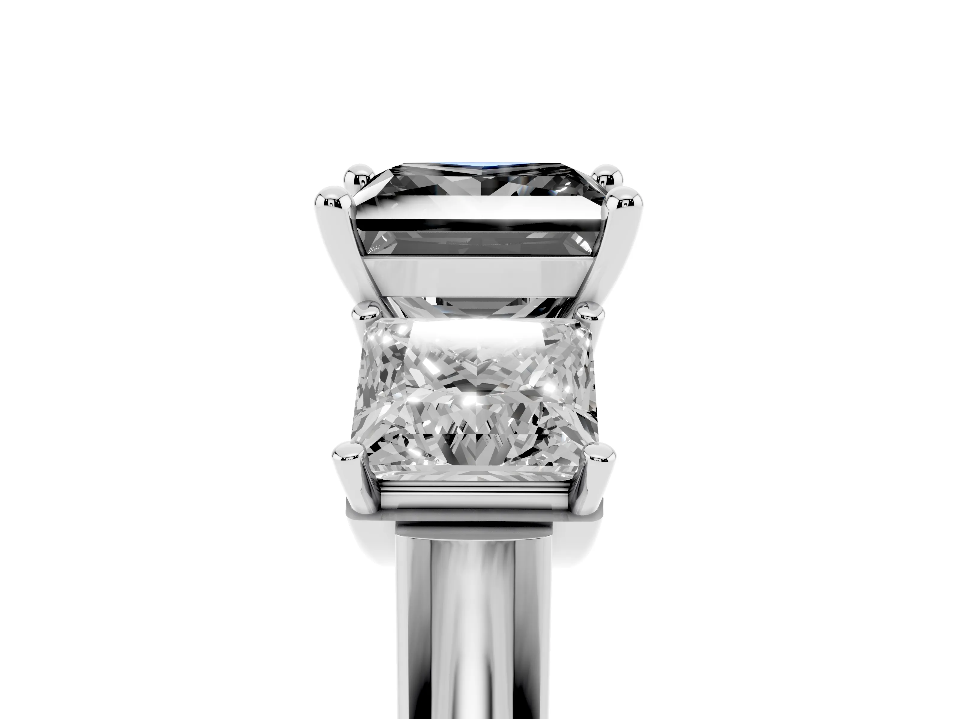 Fancy Black Princess Cut Diamond Three-Stone Trellis Ring Set in Platinum with Comfort Fit Band