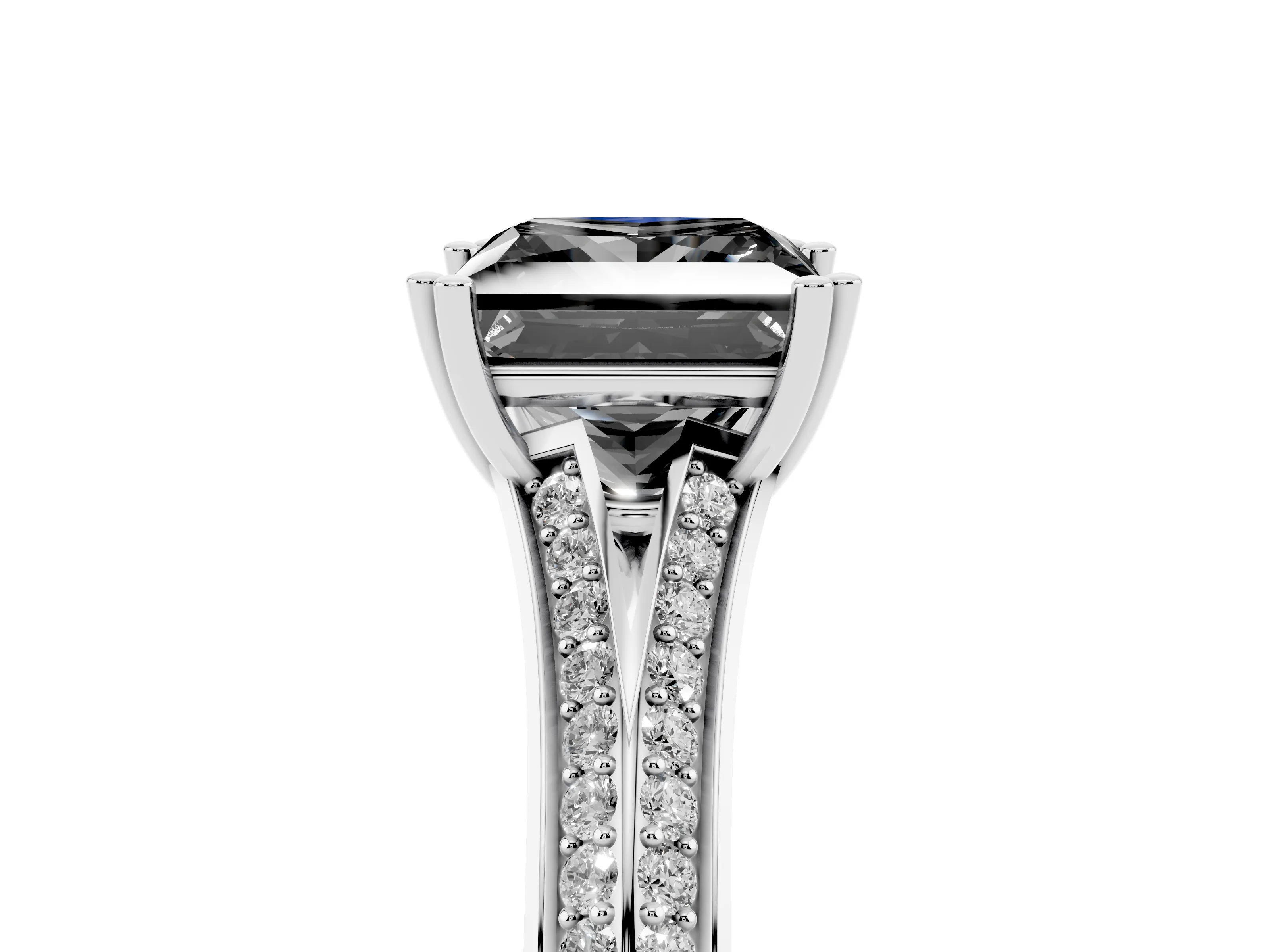 Fancy Black Princess Cut Diamond Split Shank Pavé Engagement Ring Set in Silver with Prong-Set Center Stone