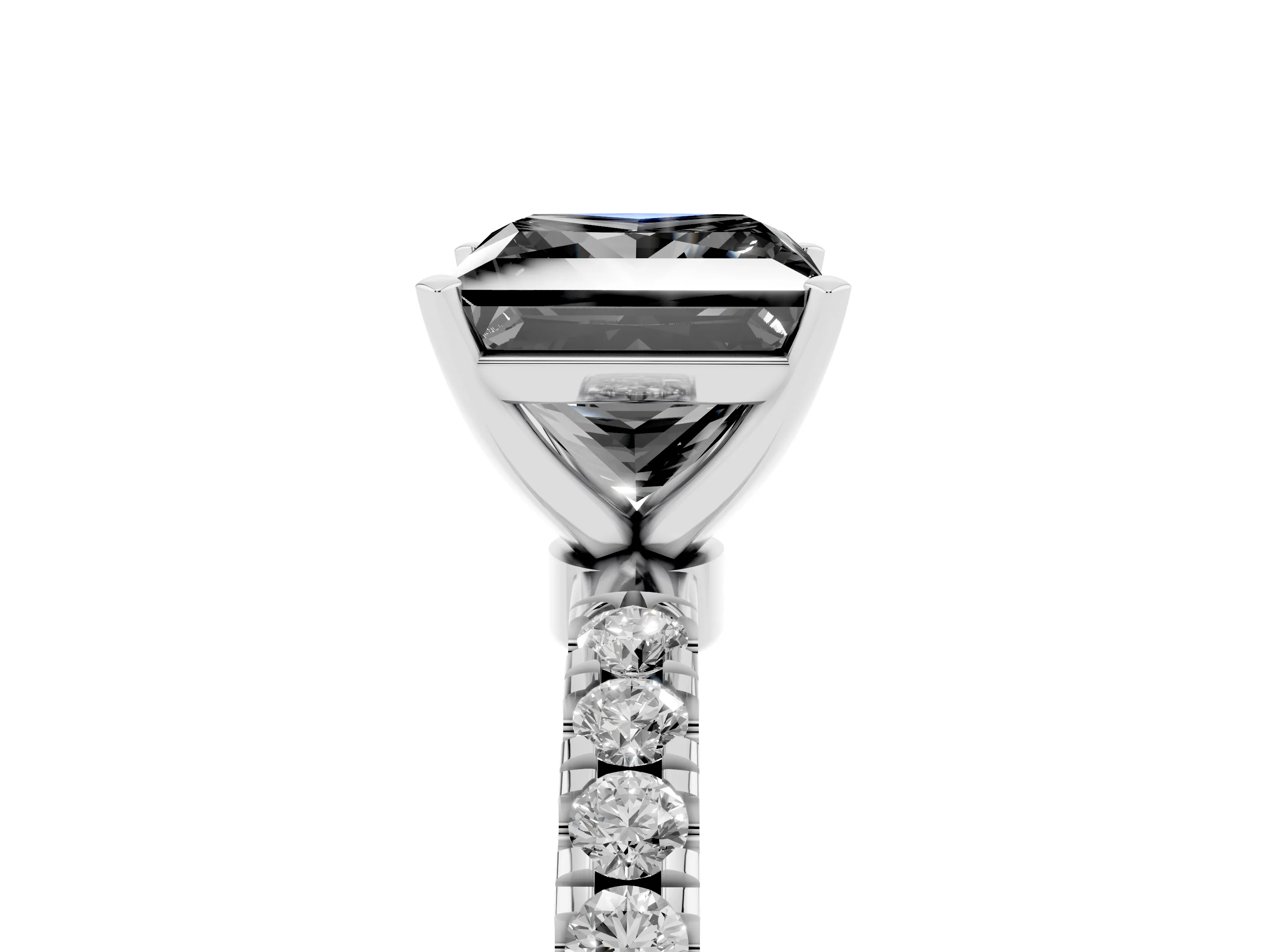Fancy Black Princess Cut Diamond Solitaire Ring Set in Silver with Pavé Accents and Prong Setting
