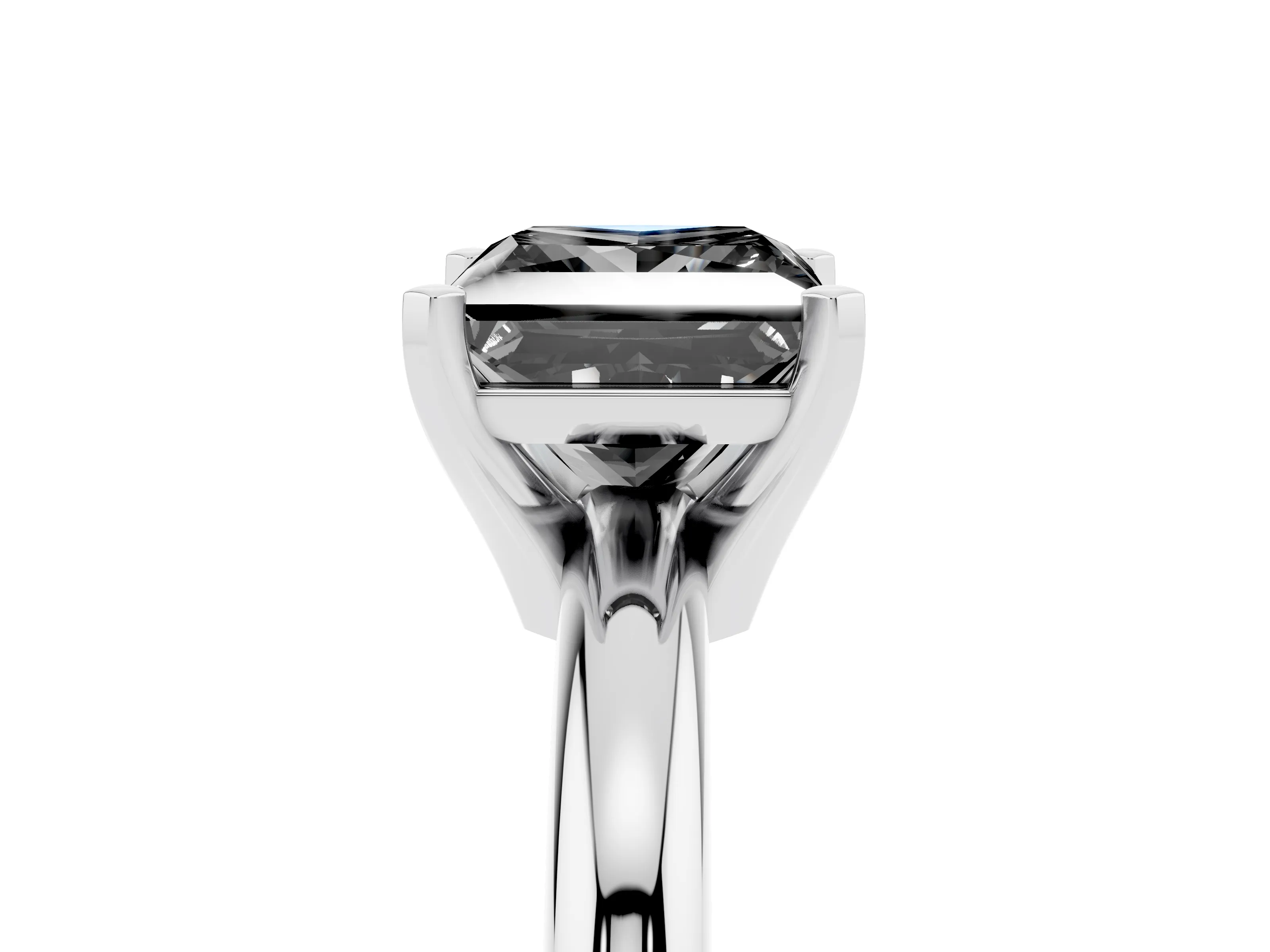 Fancy Black Princess Cut Diamond Solitaire Engagement Ring Set in White gold with Round Band and Prong Setting