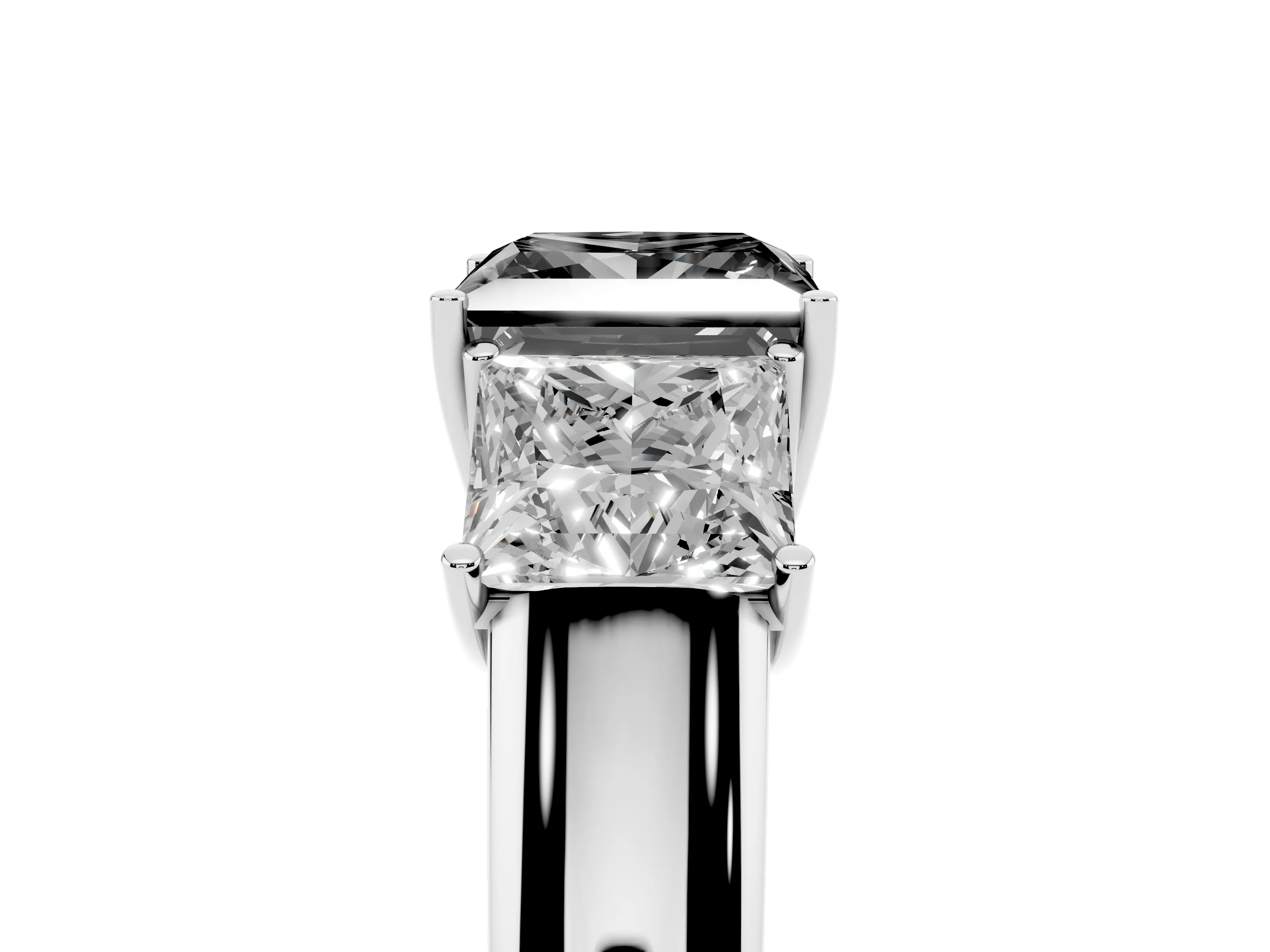 Fancy Black Three-Stone Princess Cut Diamond Ring Set in White gold with Matching Prong Settings and Plain Band