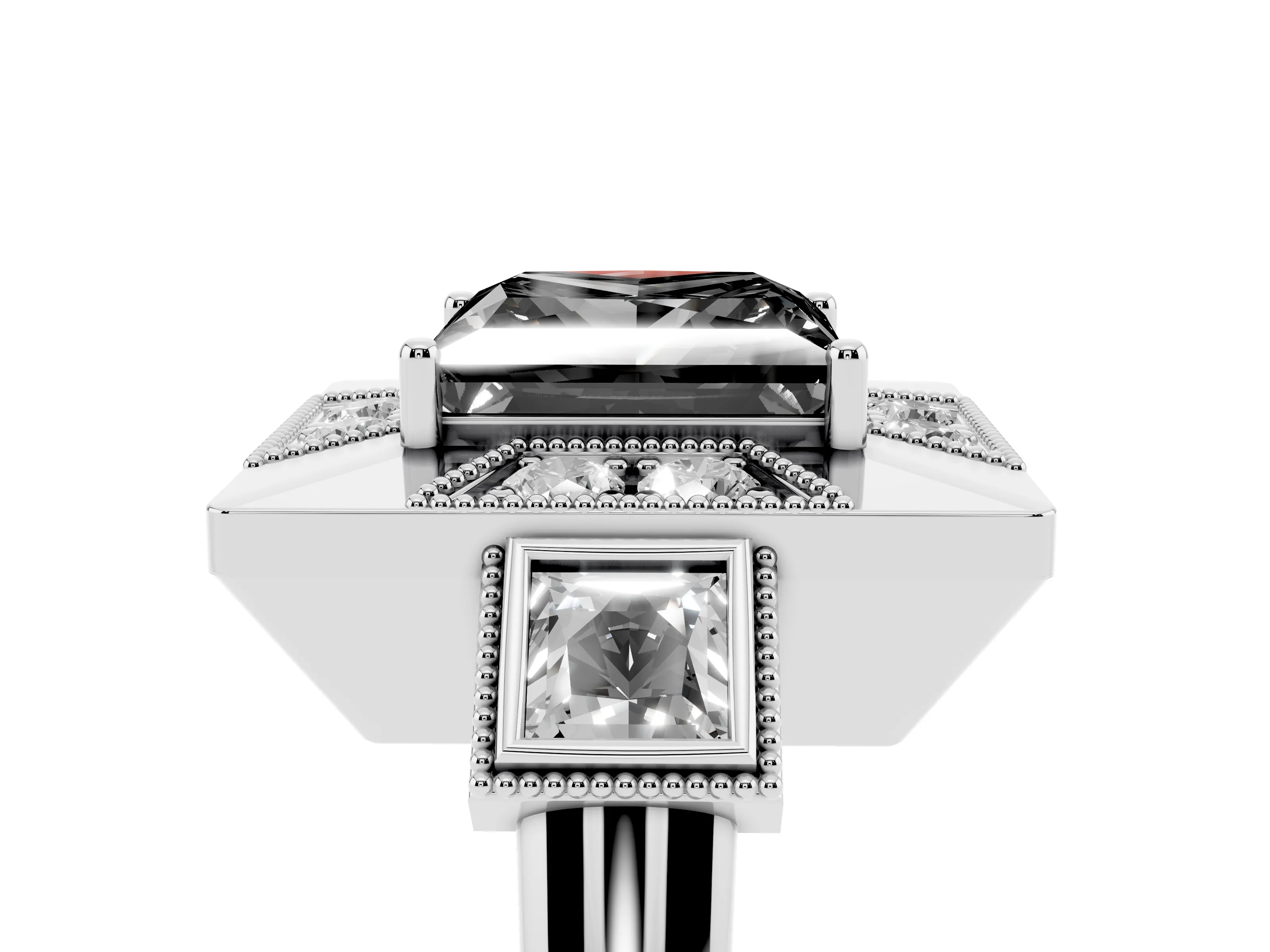 Fancy Black Princess Cut Diamond Milgrain Halo Ring Set in Silver with Split Shank