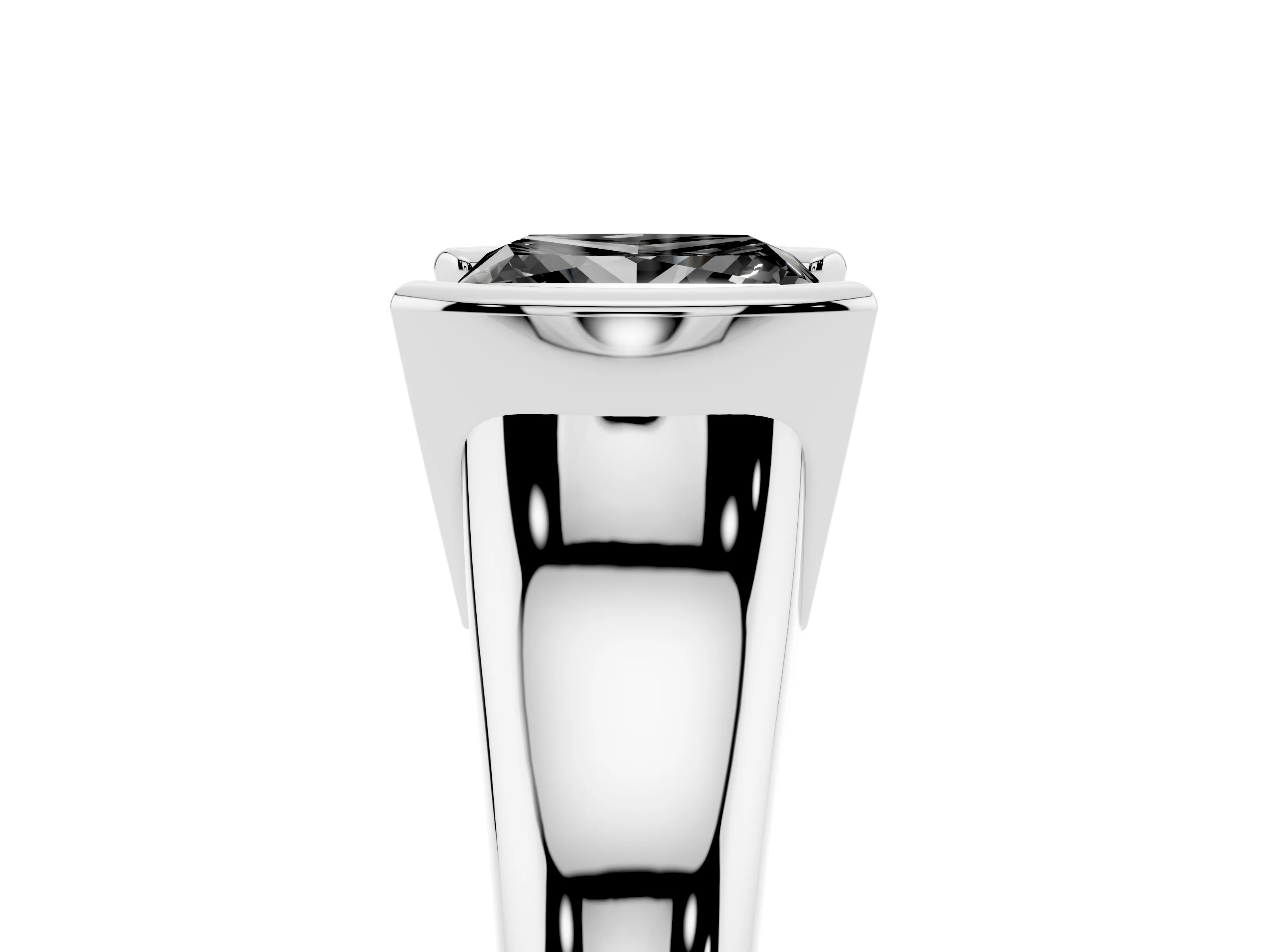 Fancy Black Princess Cut Diamond Solitaire Tension Set Ring Set in White gold with Split Shank Band