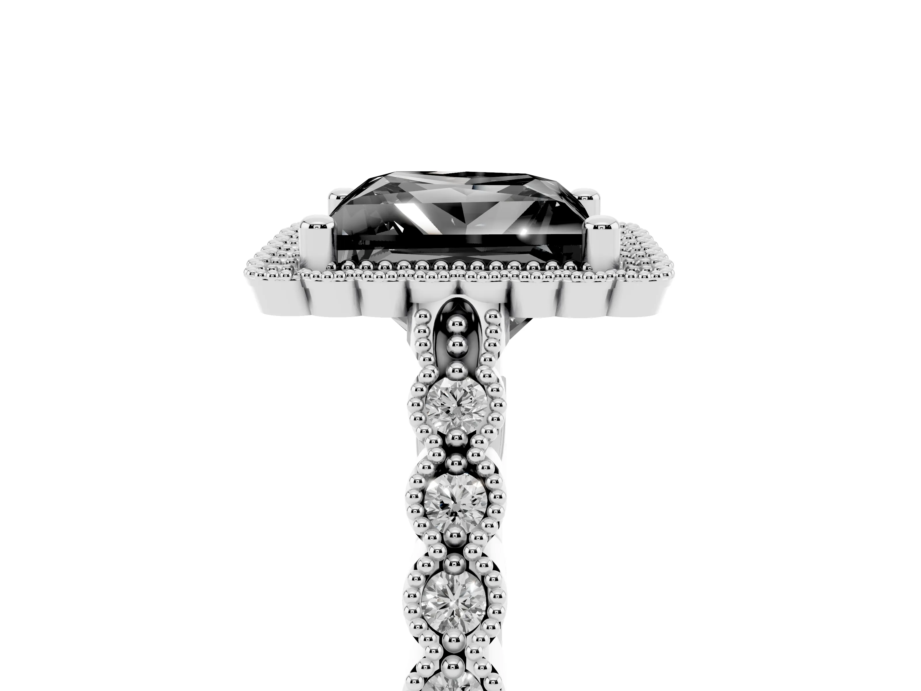 Fancy Black Princess Cut Diamond Halo Ring Set in Platinum with Pavé Milgrain Band