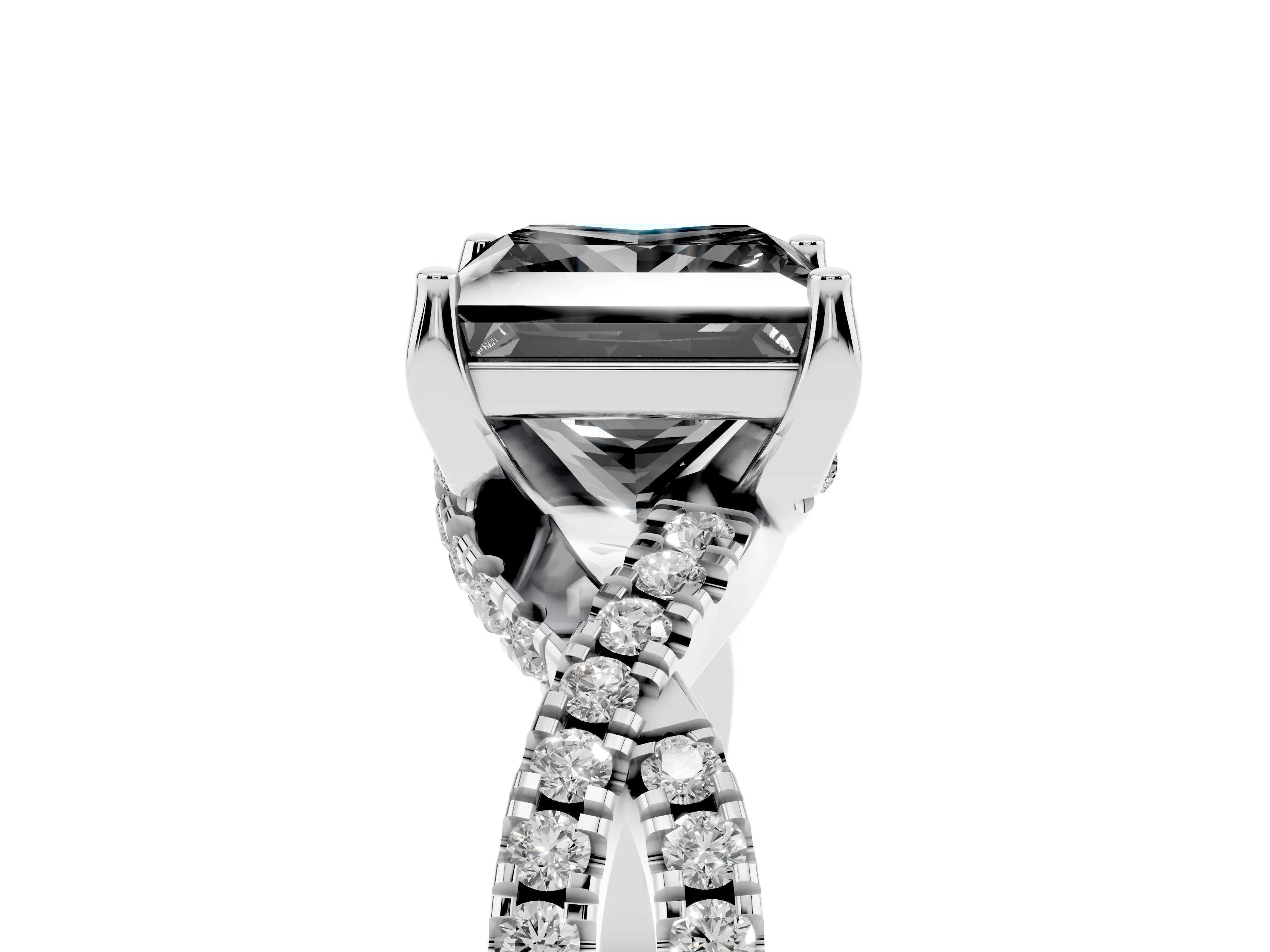 Fancy Black Princess Cut Diamond Twist Pavé Solitaire Engagement Ring Set in Platinum with Prong Setting