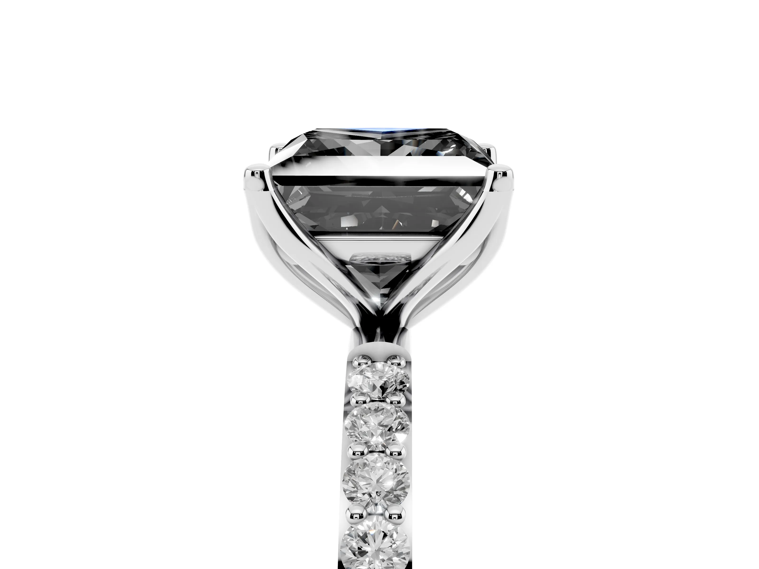 Fancy Black Princess Cut Diamond Solitaire Engagement Ring Set in Platinum with Round Pavé Band and Prong Setting