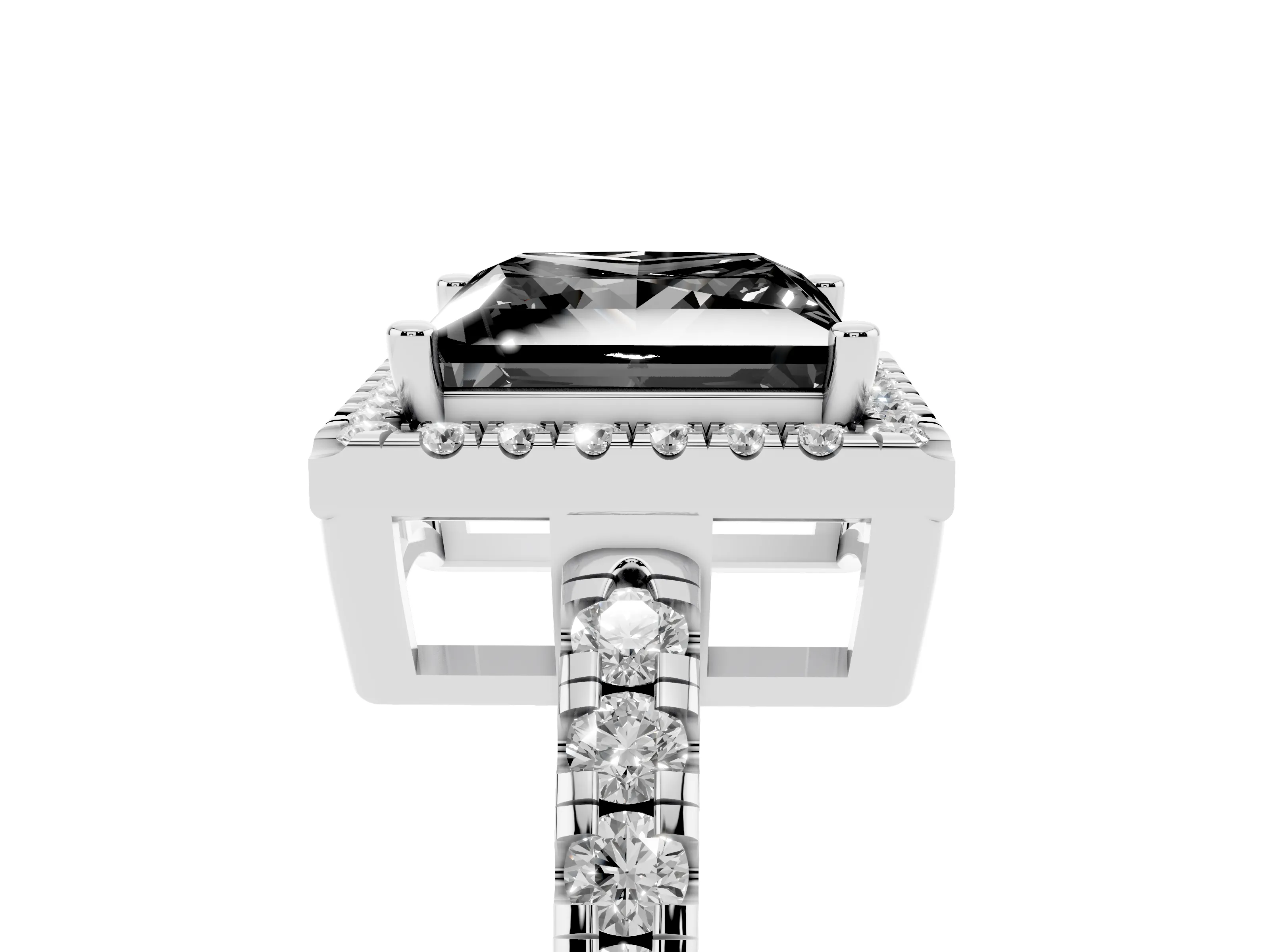 Fancy Black Princess Cut Diamond Halo Ring Set in Platinum with Delicate Pavé Band and Prong Setting