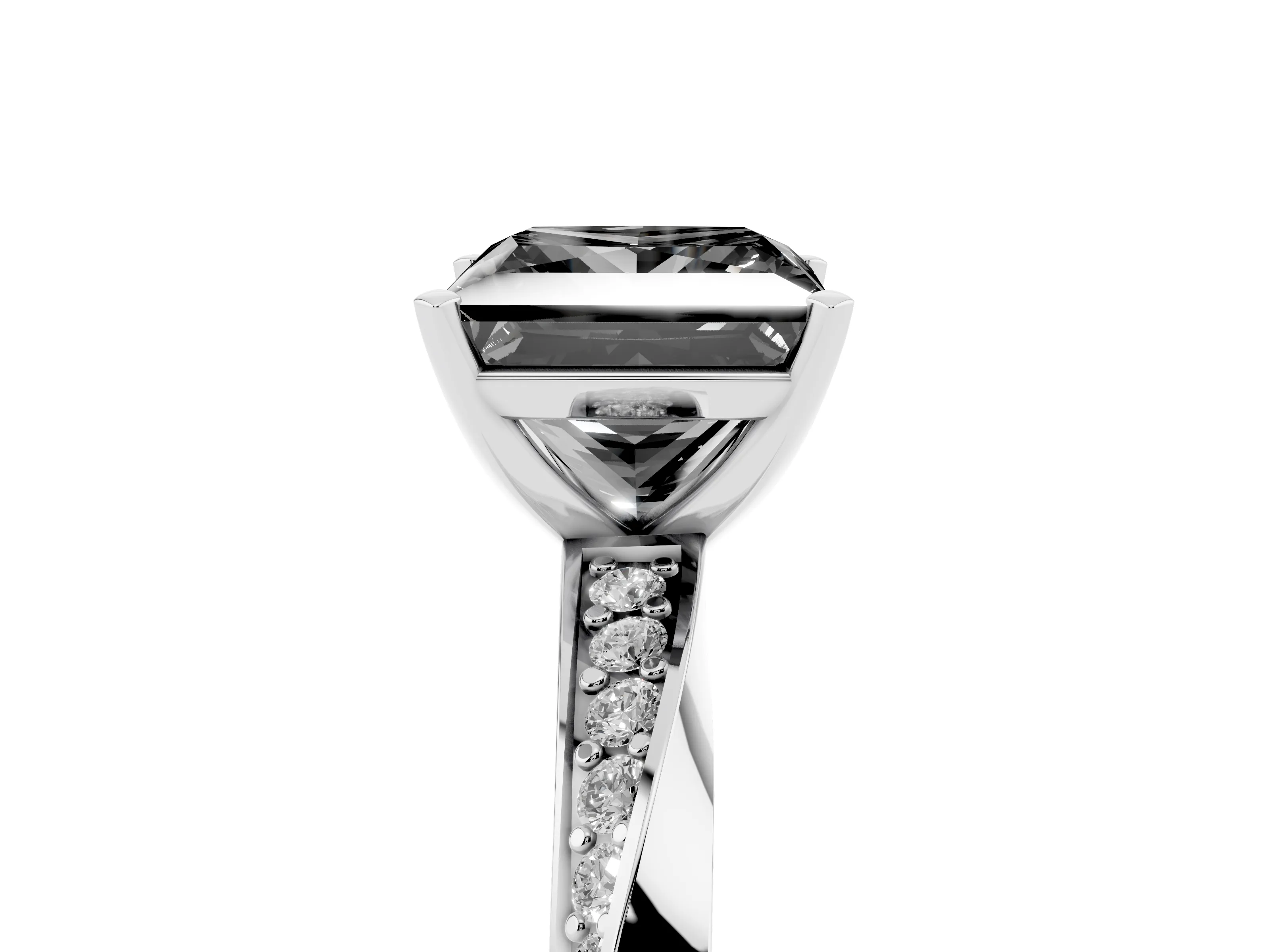 Fancy Black Princess Cut Diamond Engagement Ring Set in Silver with Side Stone Accents and Prong Setting