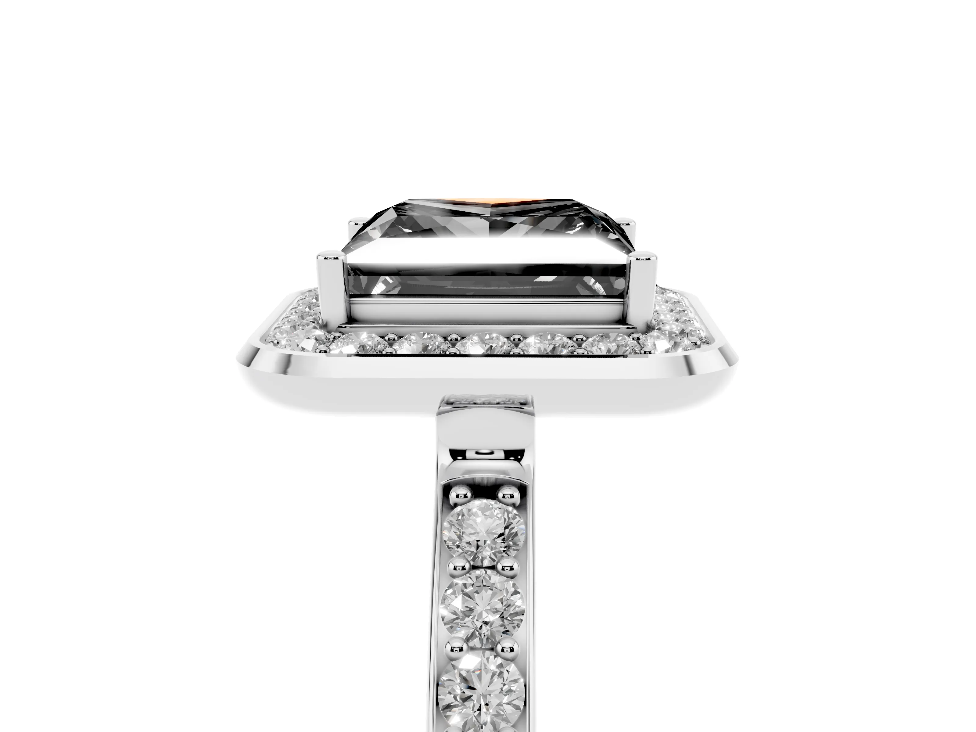 Fancy Black Princess Cut Diamond Halo Ring Set in Platinum with Bezel Frame and Pavé Band