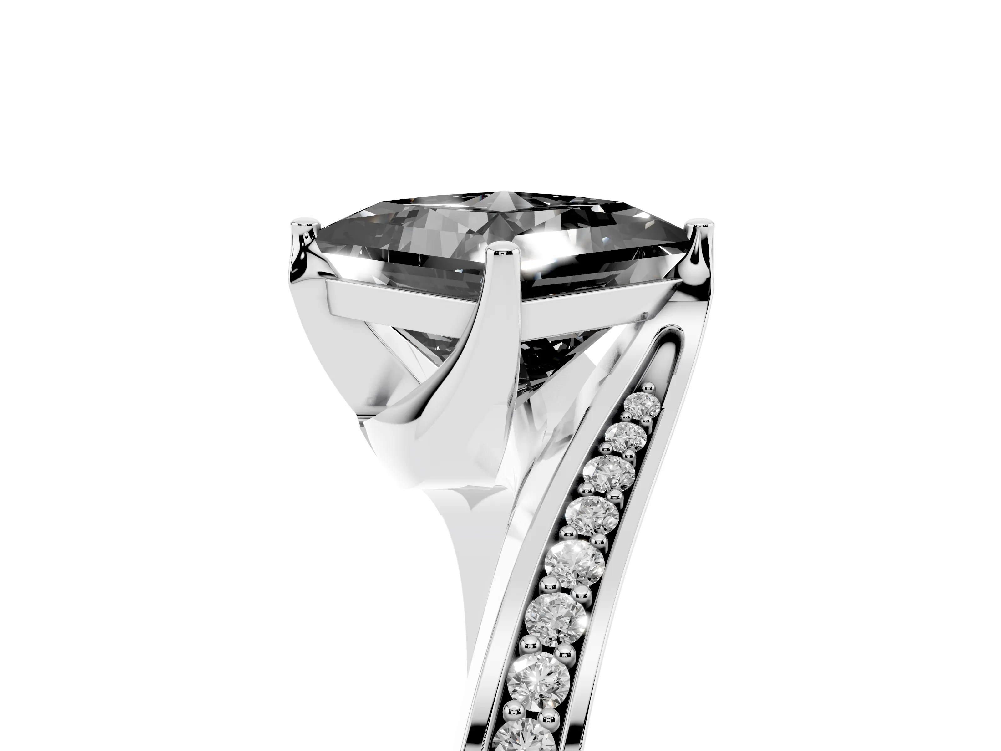 Fancy Black Princess Cut Diamond Solitaire Ring Set in Platinum with Intertwined Pavé Twist Band