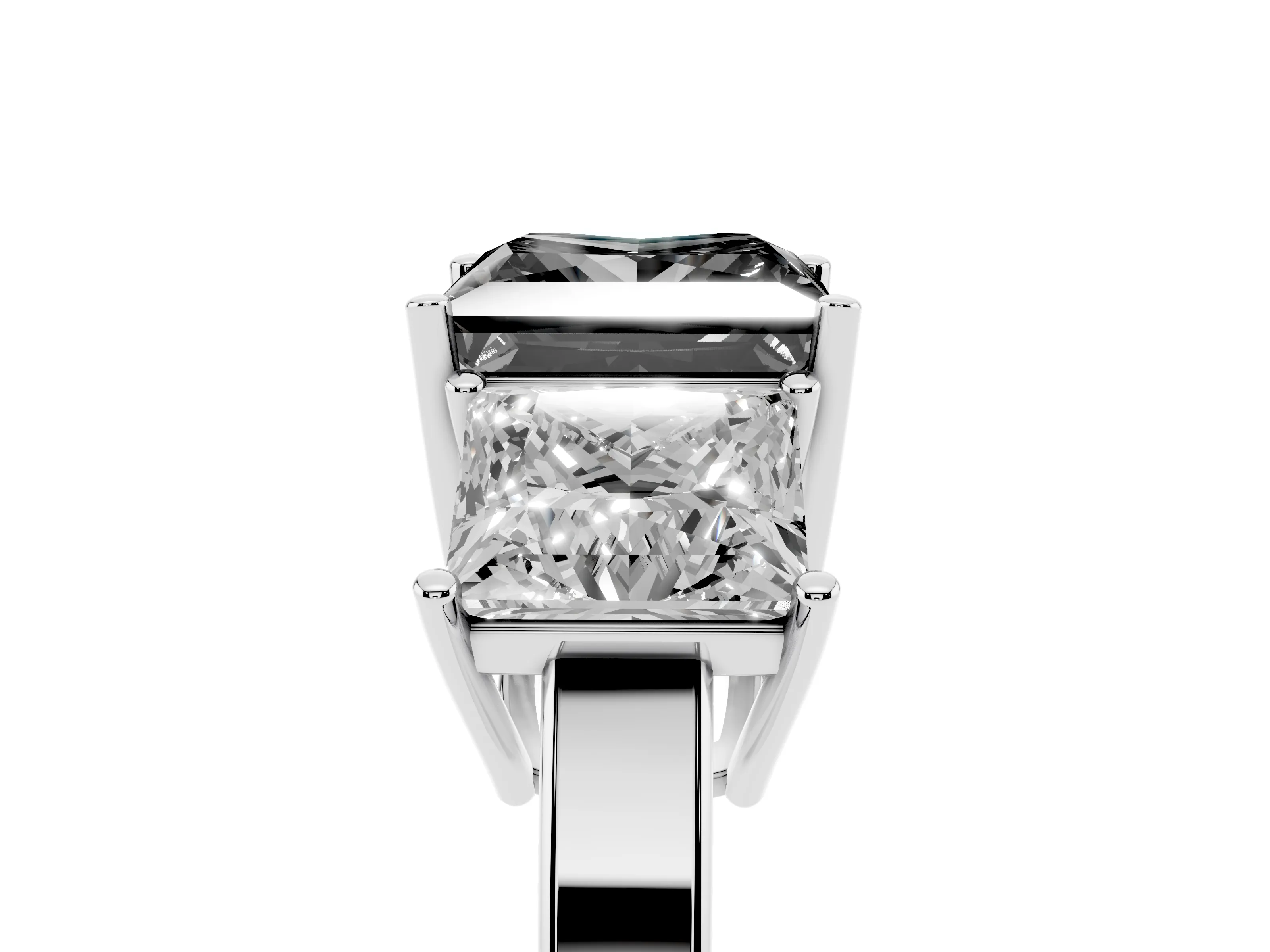 Fancy Black Princess Cut Diamond Three-Stone Engagement Ring Set in Silver with Flat Band