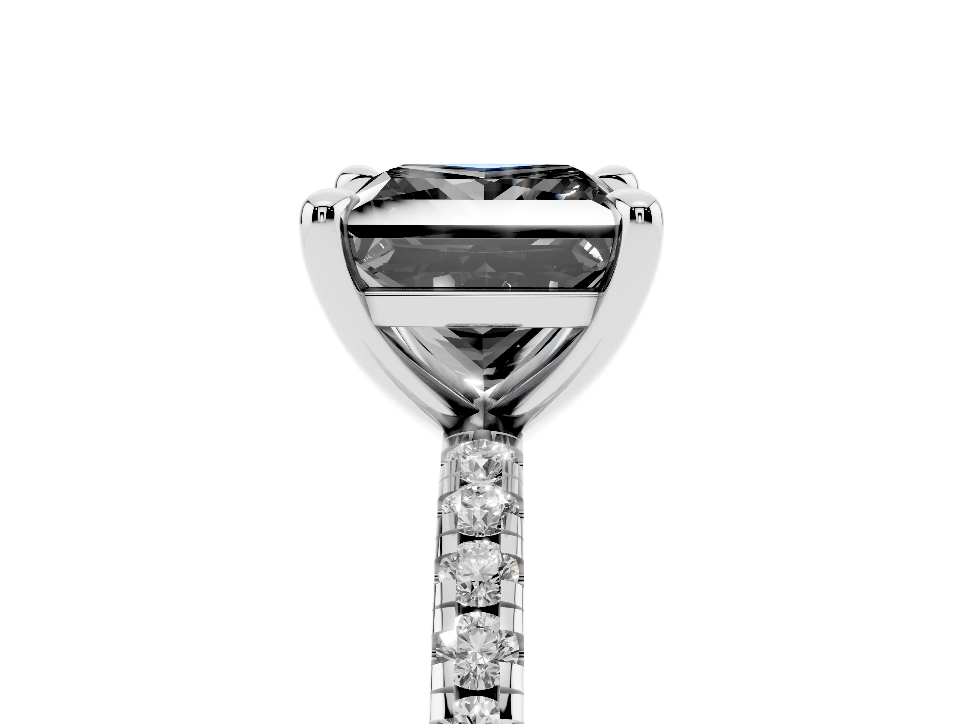 Fancy Black Princess Cut Diamond Brilliant Solitaire Ring Set in White gold with Pavé Band and Prong Setting