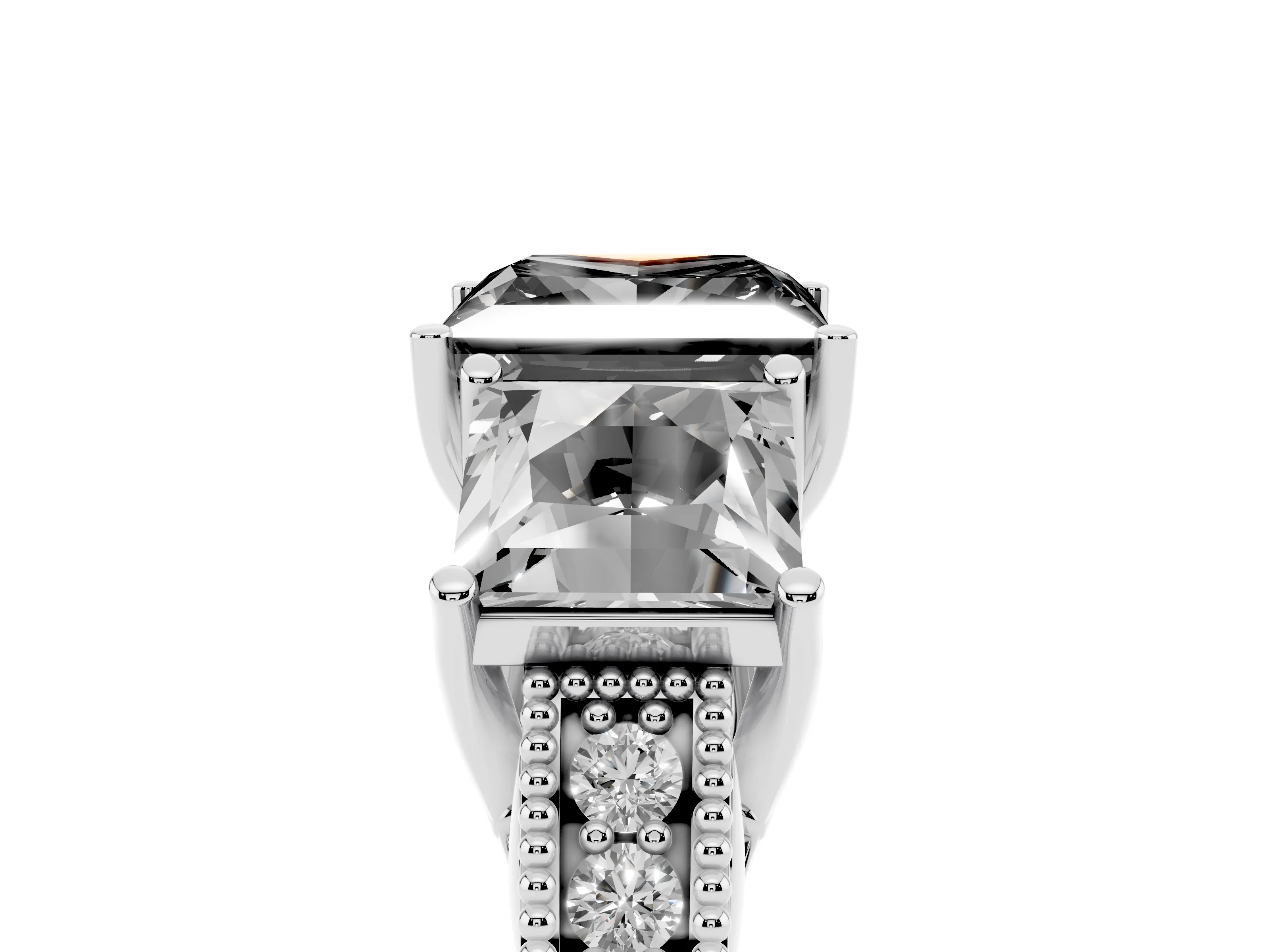 Fancy Black Princess Cut Diamond Three-Stone Engagement Ring Set in Platinum with Milgrain Pavé Band