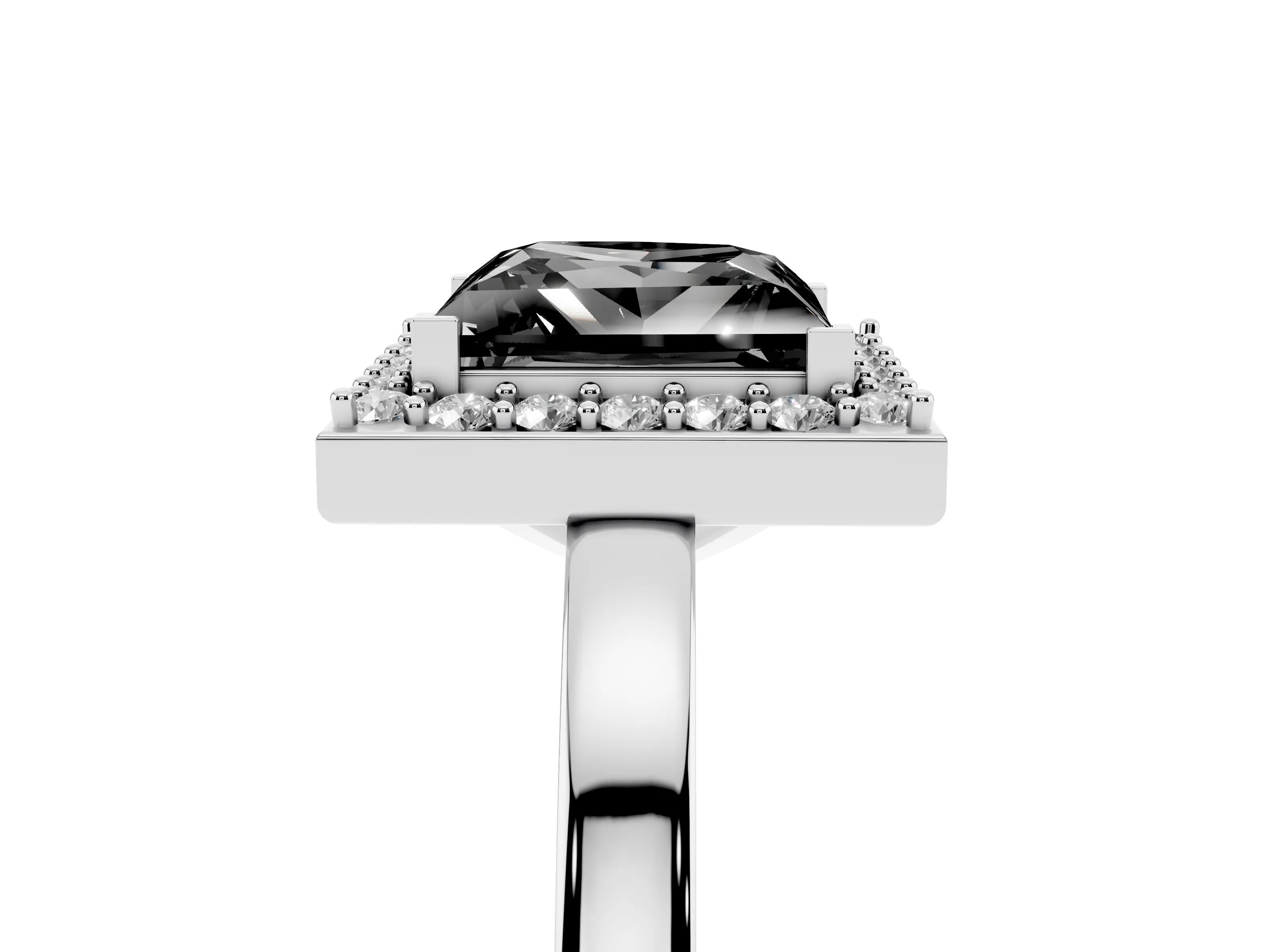 Fancy Black Princess Cut Diamond Halo Ring Set in White gold with Solitaire Band and Prong Setting