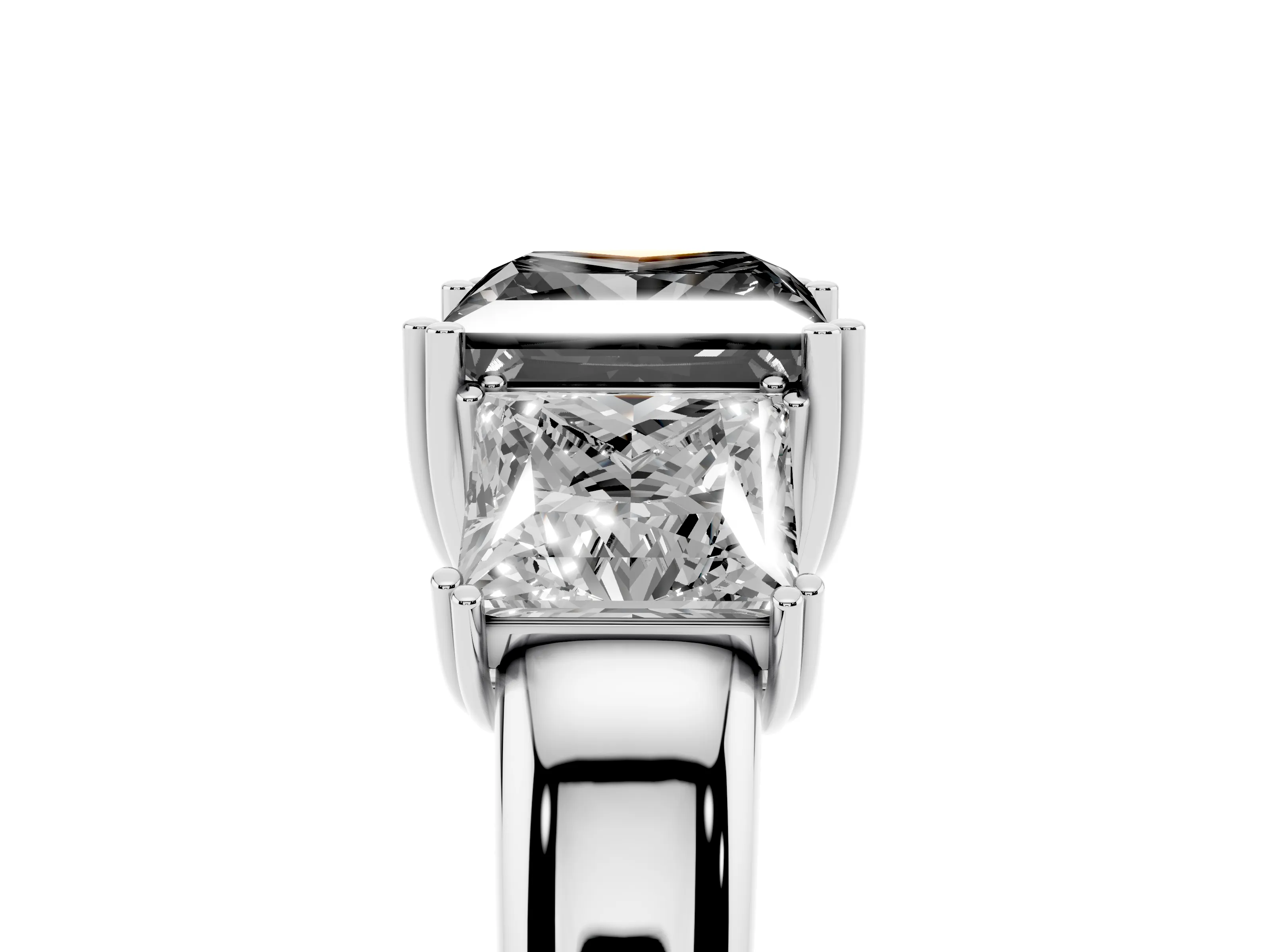 Fancy Black Princess Cut Diamond Three-Stone Ring Set in Platinum with Polished Channel-Set Band