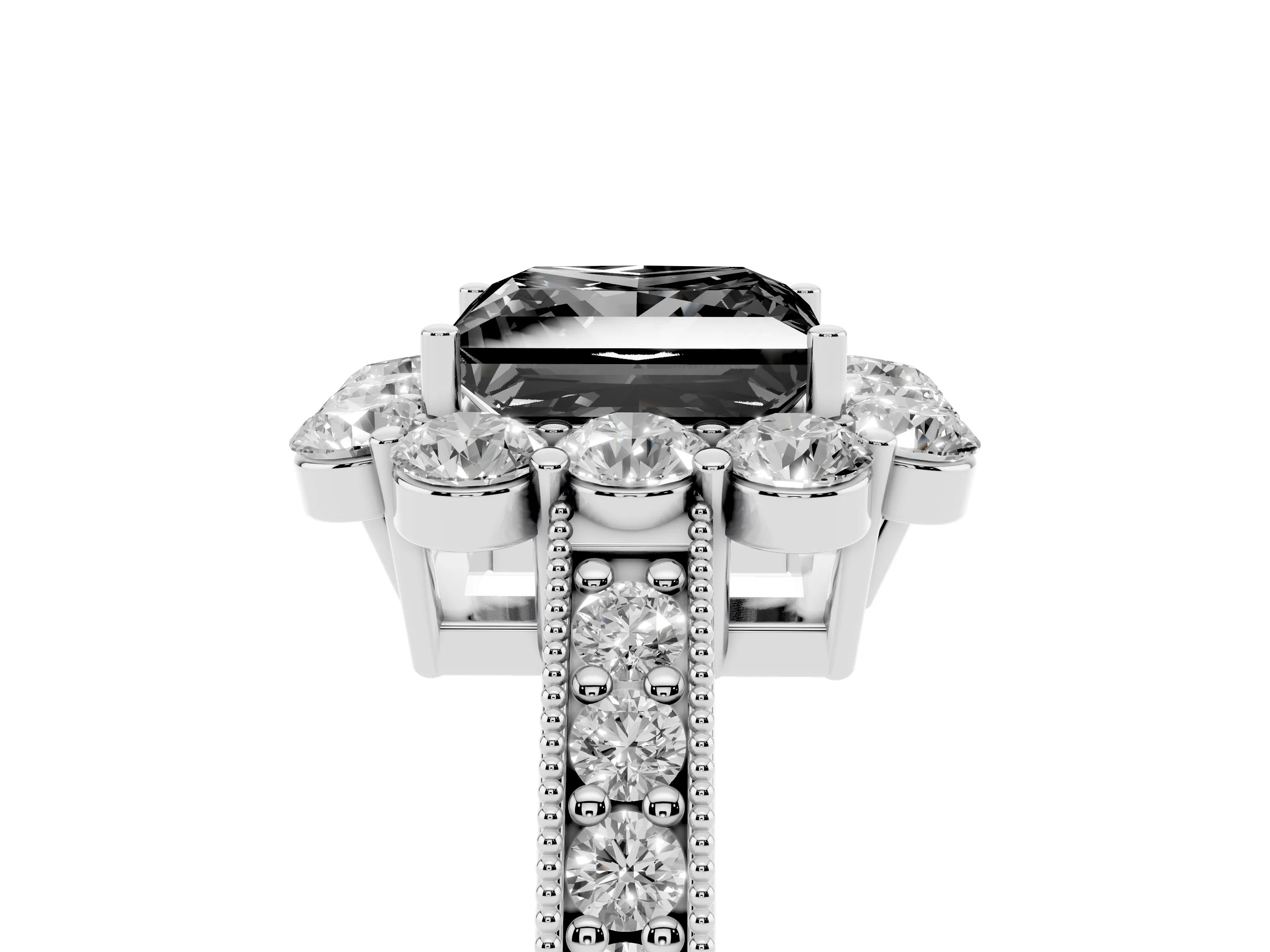 Fancy Black Princess Cut Diamond Halo Pavé Engagement Ring Set in Silver with Milgrain Detailing