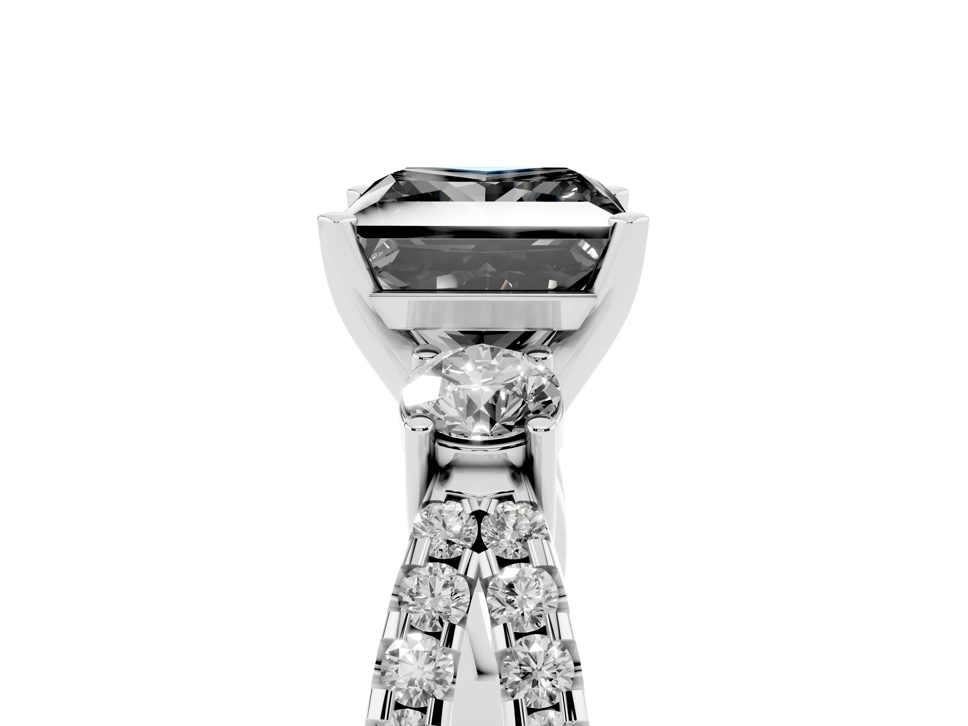 Fancy Black Princess Cut Diamond Three-Stone Ring Set in Silver with Pavé Split Shank and Prong Setting