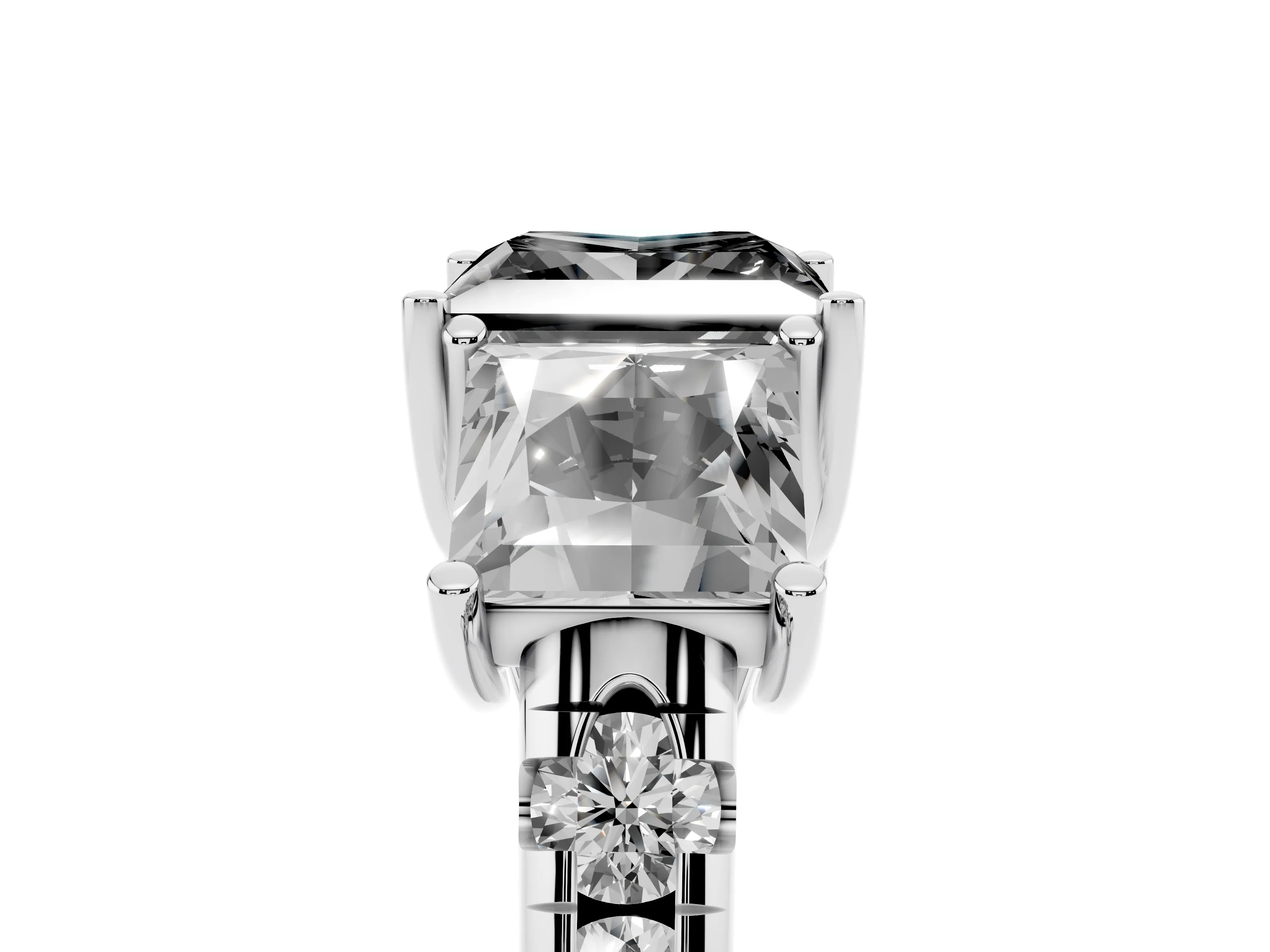 Fancy Black Princess Cut Diamond Three-Stone Ring Set in White gold with Pavé Band
