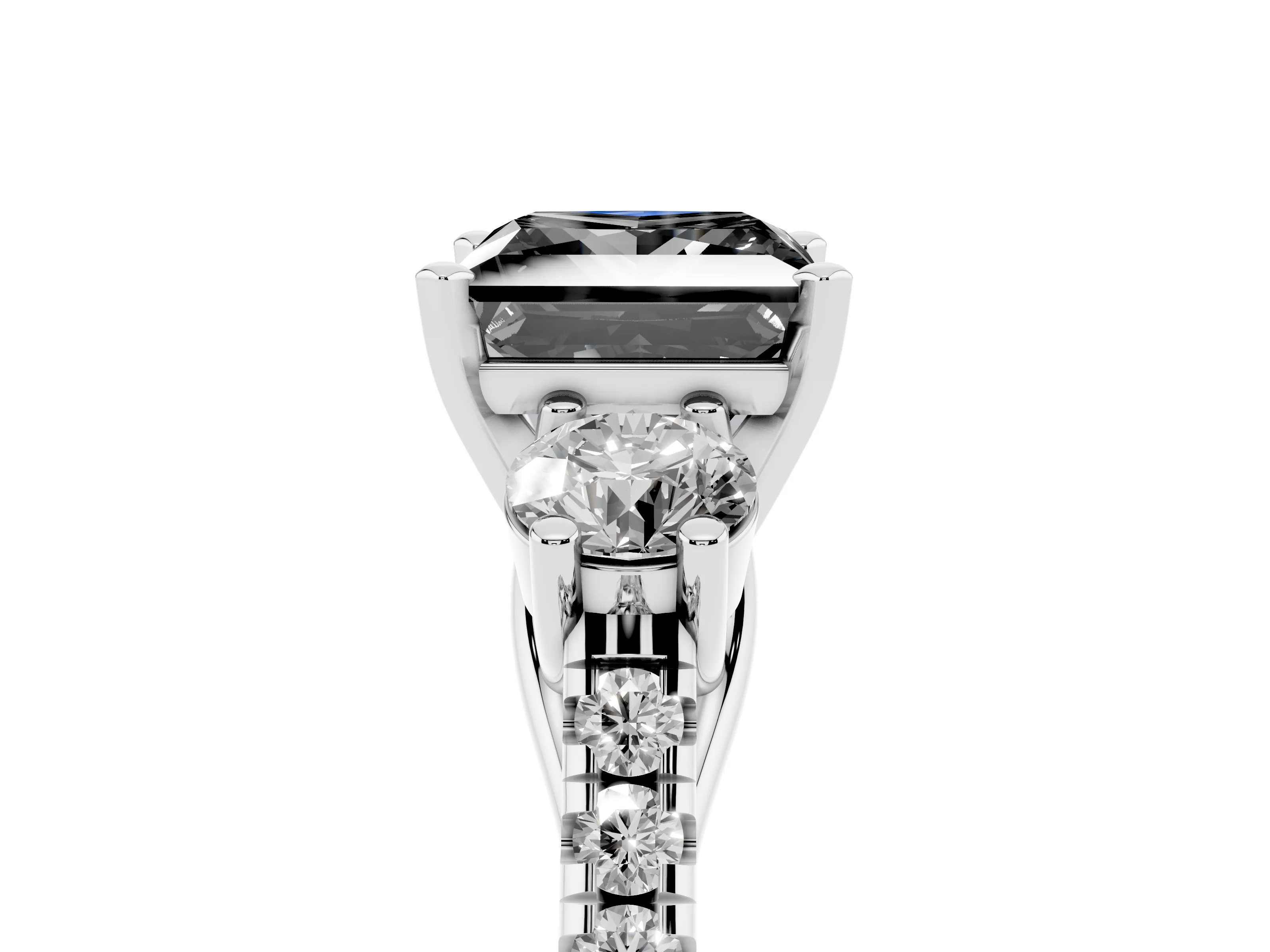 Fancy Black Three-Stone Princess Cut Diamond Pavé Band Ring Set in Platinum with Prong-Set Trio