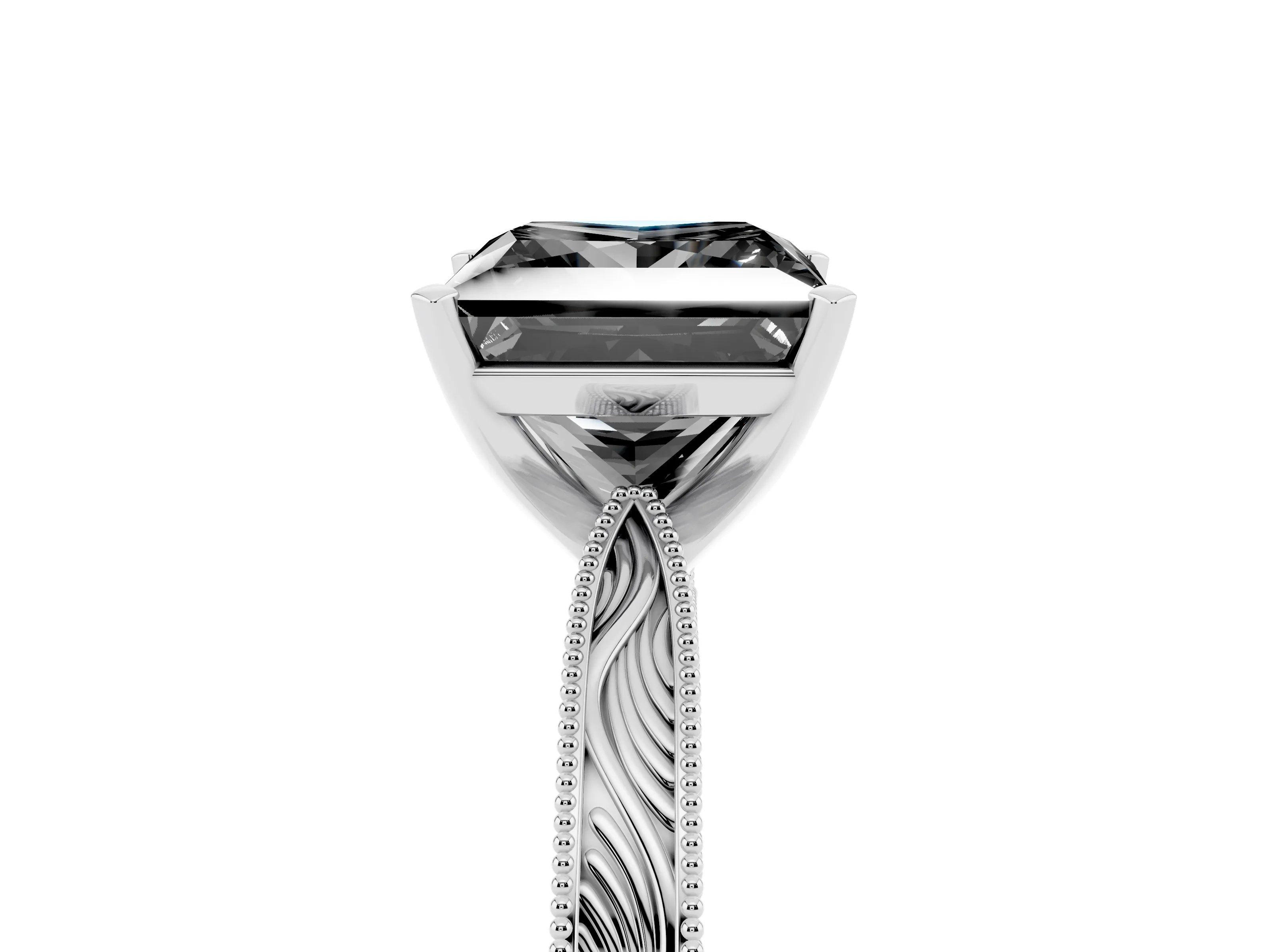 Fancy Black Princess Cut Diamond Solitaire Milgrain Engraved Band Set in Platinum with Prong Setting