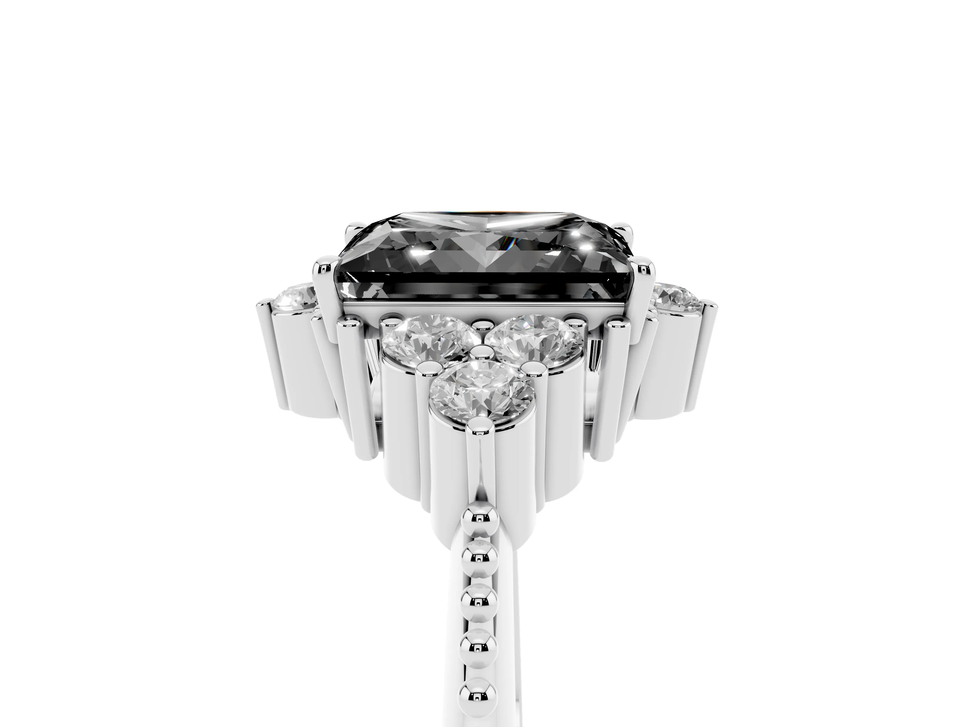 Fancy Black Princess Cut Diamond Cluster Ring Set in Silver with Beaded Band