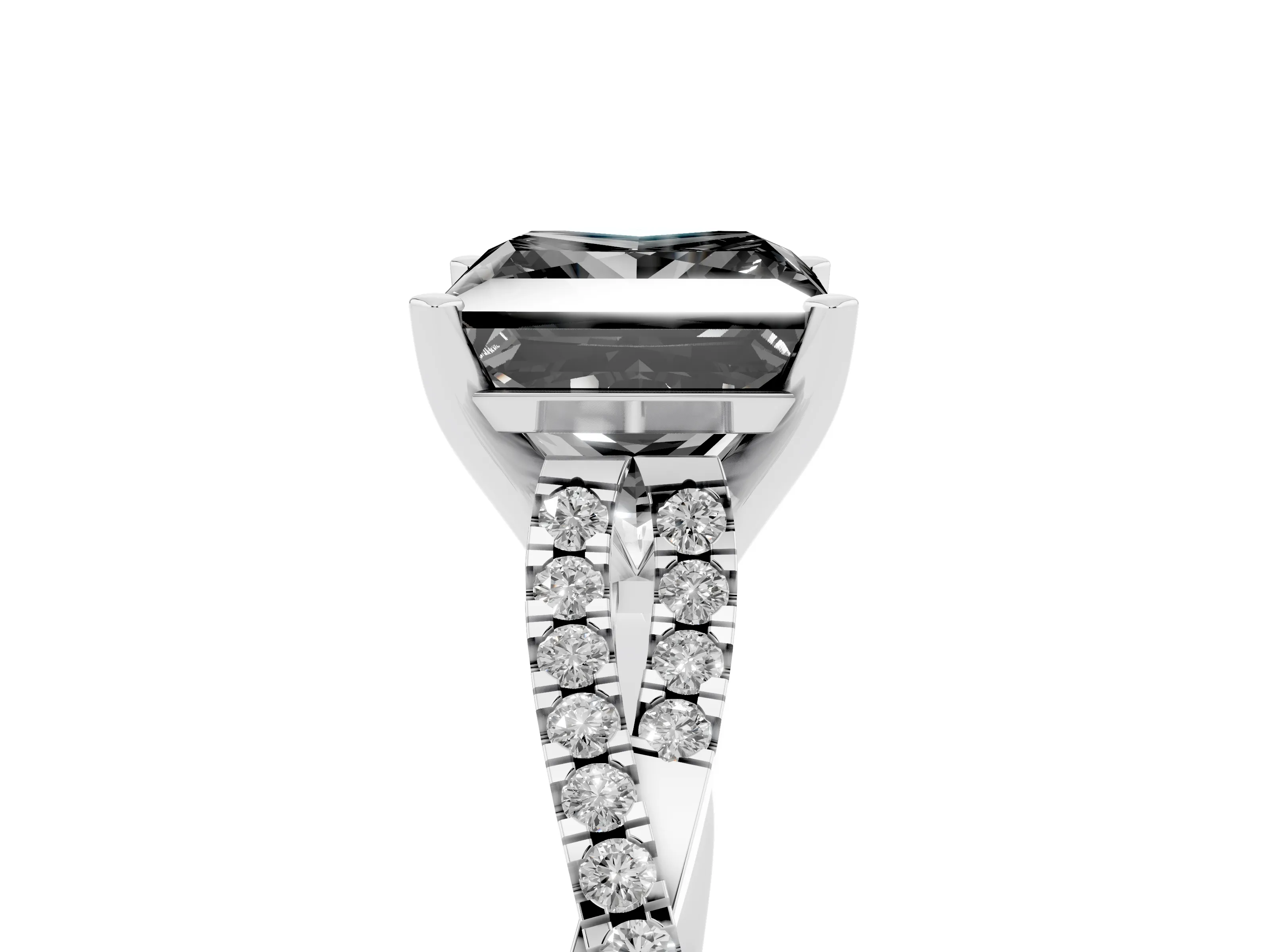 Fancy Black Princess Cut Diamond Solitaire Engagement Ring Set in Silver with Twisted Pavé Band and Prong Setting