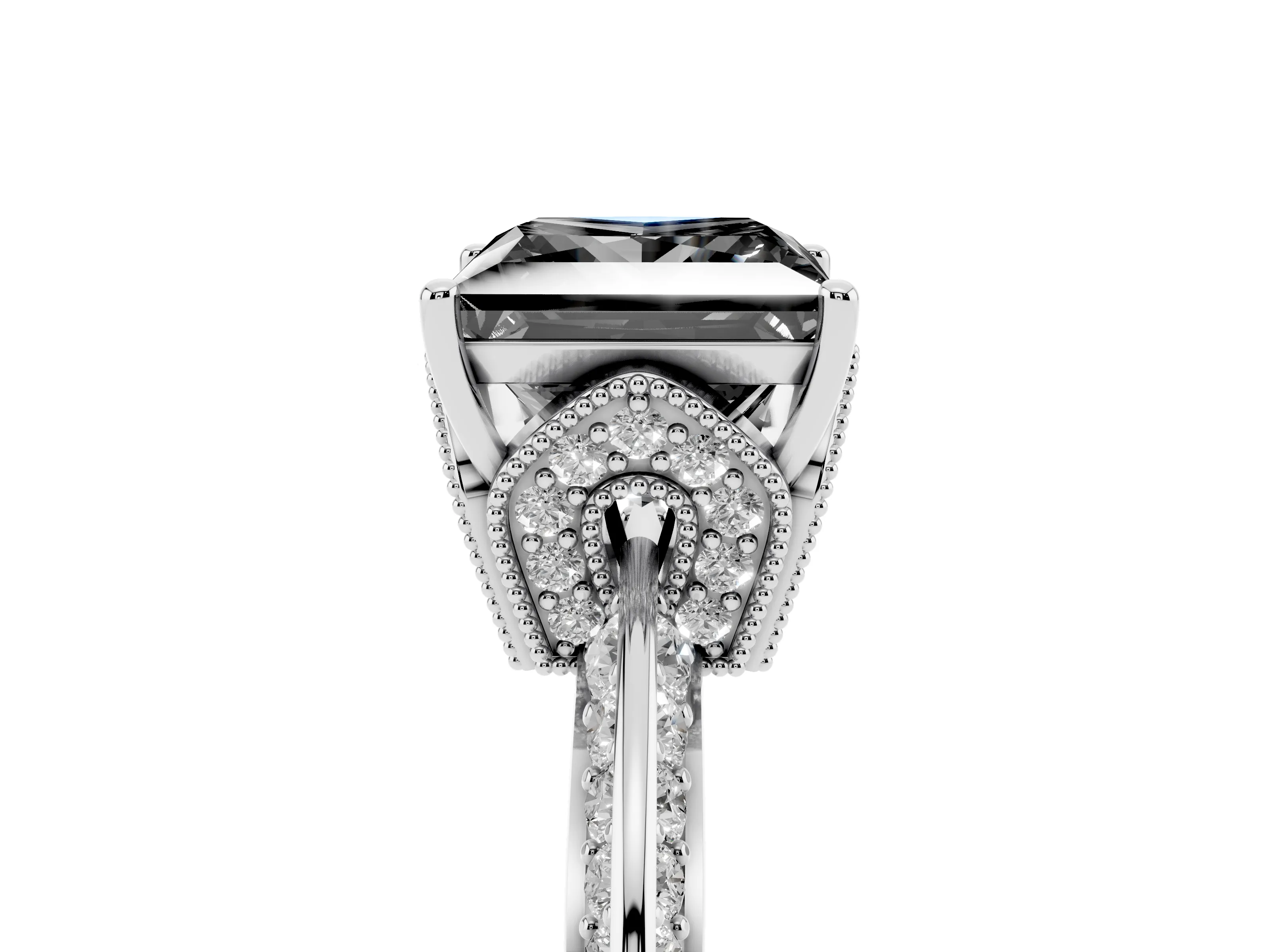 Fancy Black Princess Cut Diamond Solitaire Engagement Ring Set in Platinum with Pavé Split Shank and Prong Setting