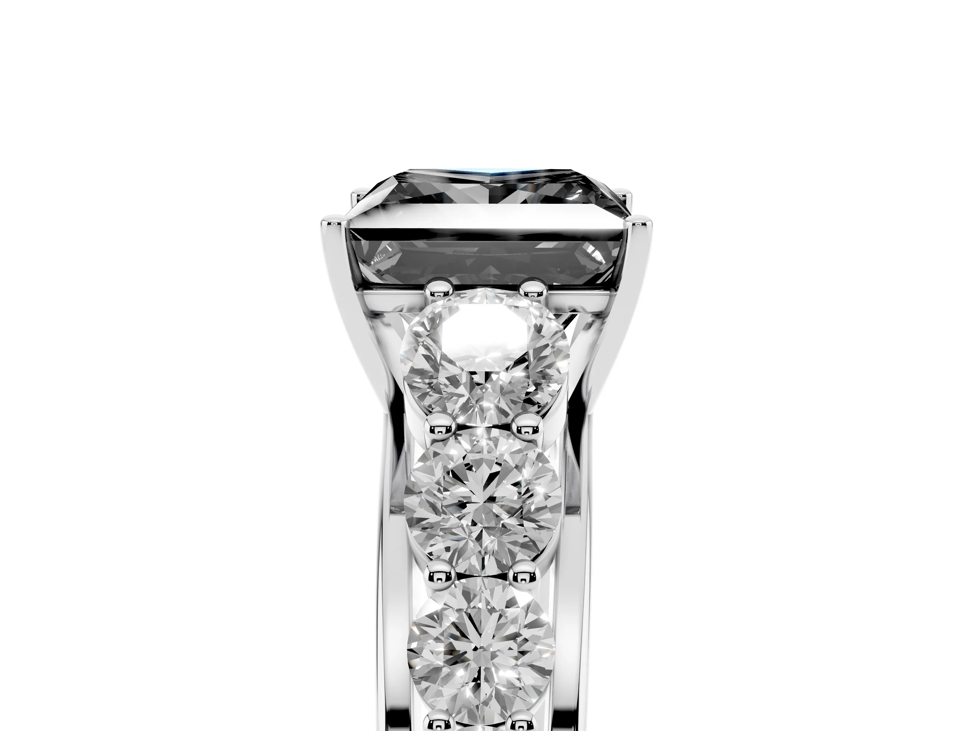 Fancy Black Princess Cut Diamond Solitaire Ring Set in Platinum with Pavé-Set Band and Prong Setting