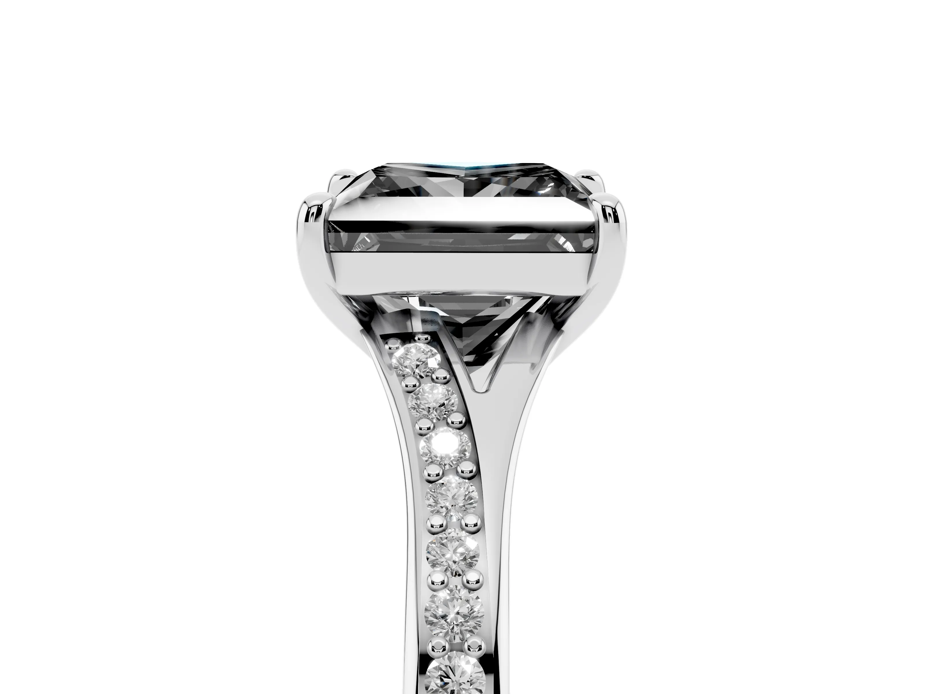Fancy Black Princess Cut Diamond Solitaire Ring Set in Platinum with Pavé Accent Band and Classic Prong Setting
