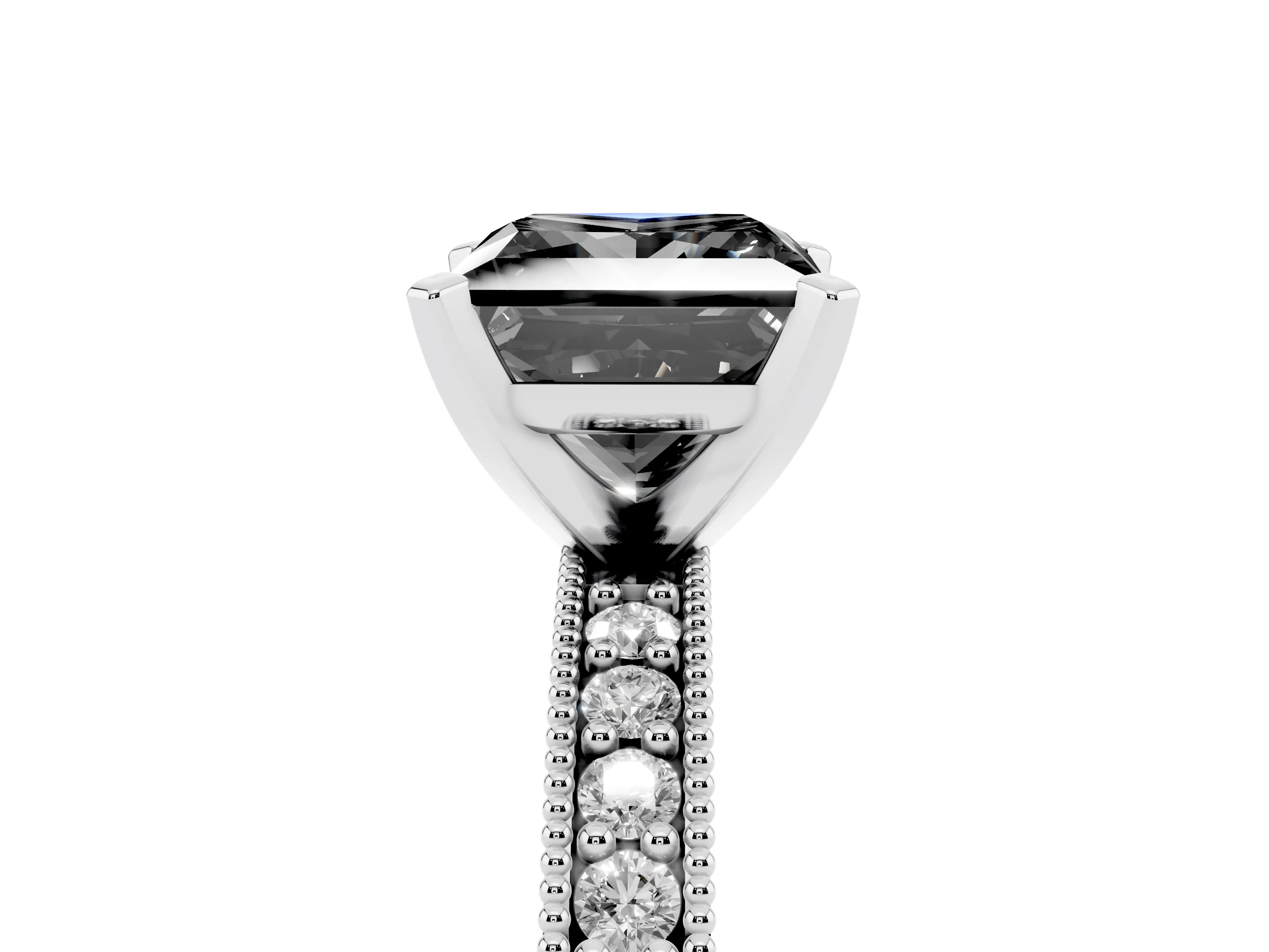 Fancy Black Princess Cut Diamond Milgrain Pavé Engagement Ring Set in Platinum with Prong Setting