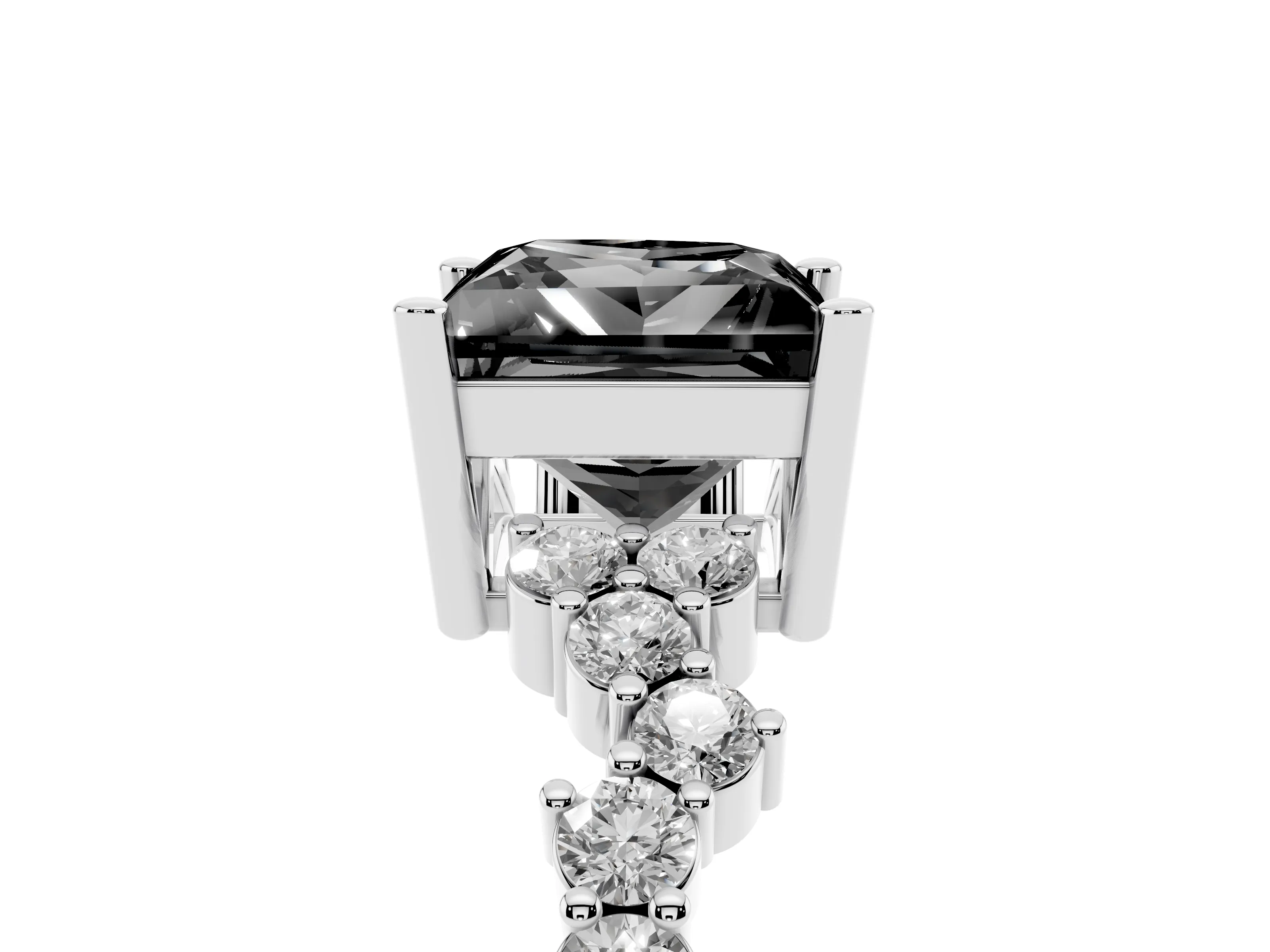Fancy Black Princess Cut Diamond Ring Set in Platinum with Scattered Round Accents