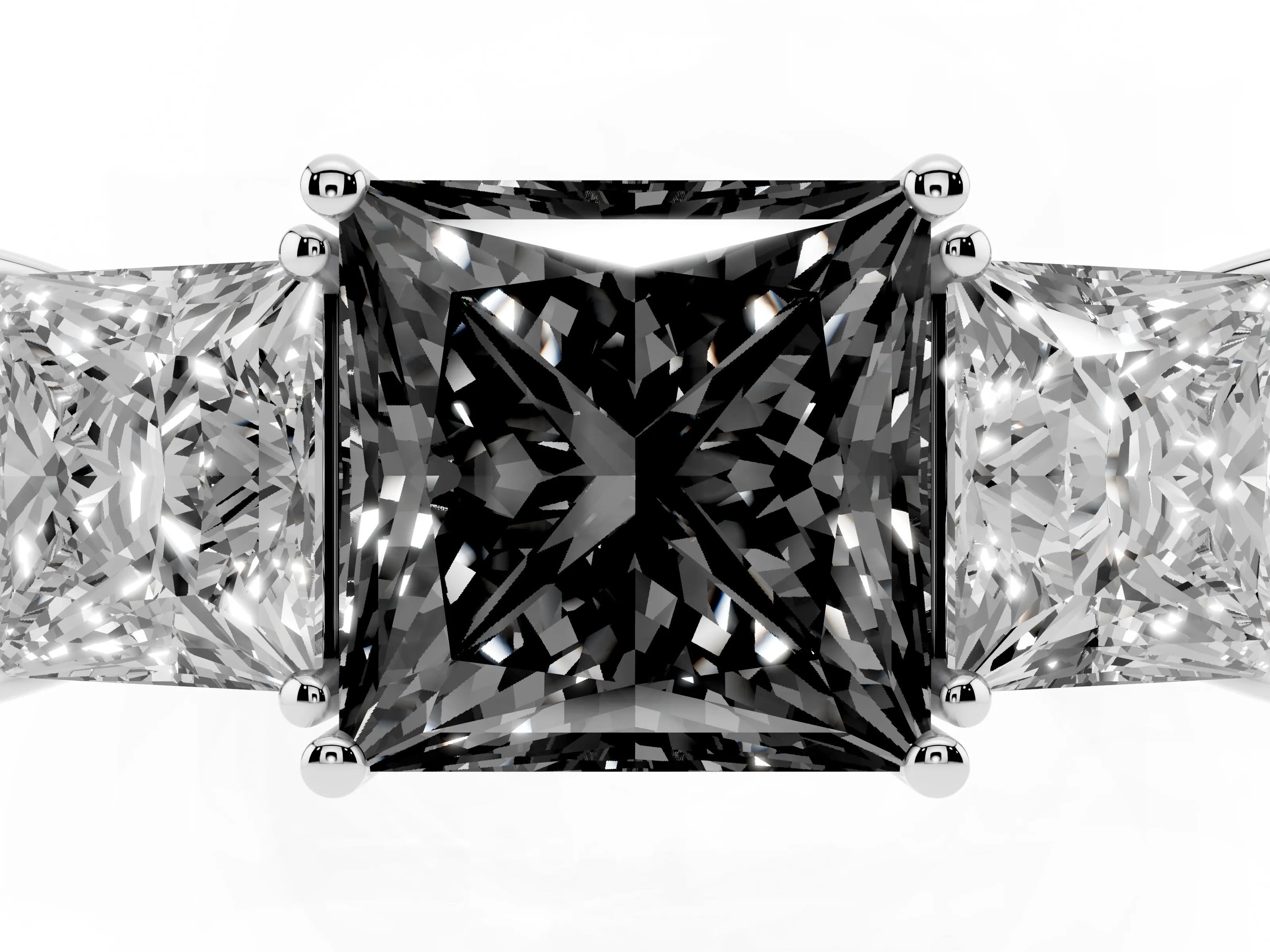 Fancy Black Princess Cut Diamond Three-Stone Engagement Ring Set in Silver with Flat Band