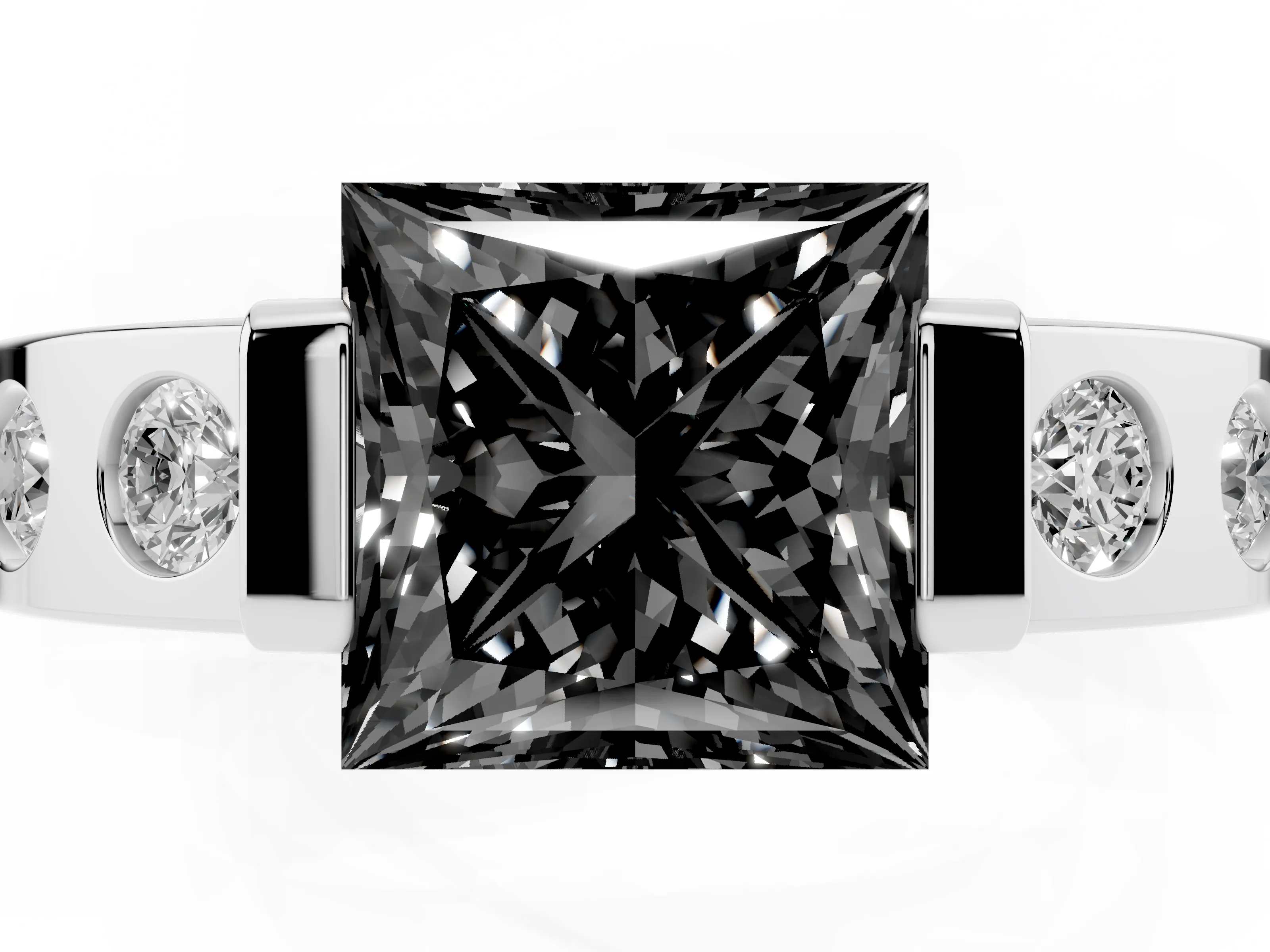 Fancy Black Princess Cut Diamond Channel-Set Band Ring Set in White gold with Bezel Prong Setting