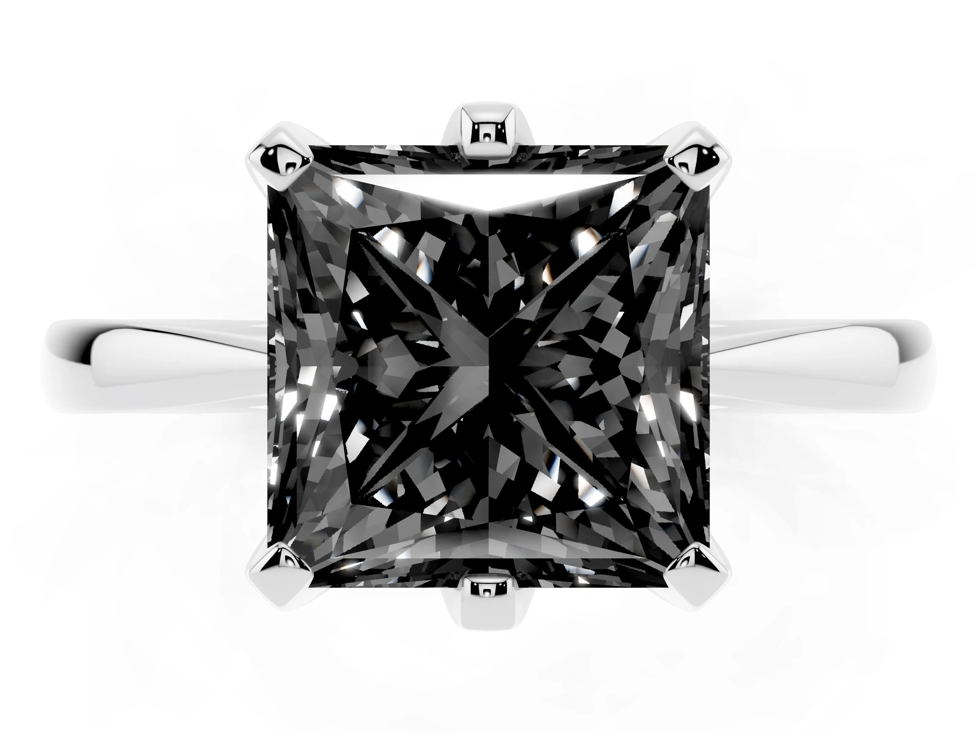 Fancy Black Princess Cut Diamond Solitaire Engagement Ring Set in White gold with Slim Tapered Solitaire Band