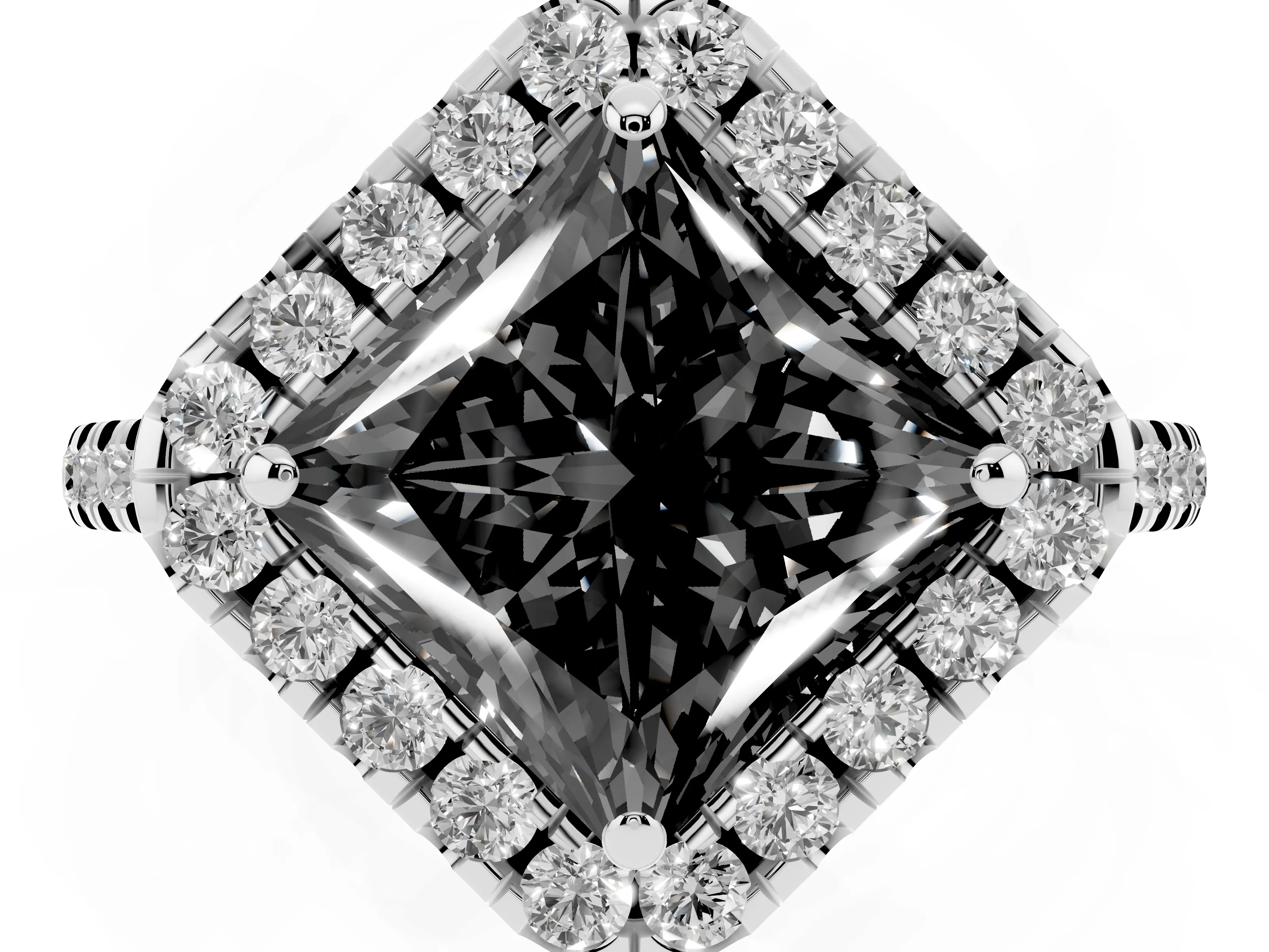Fancy Black Princess Cut Diamond Cushion Halo Ring Set in Platinum with Pavé Band